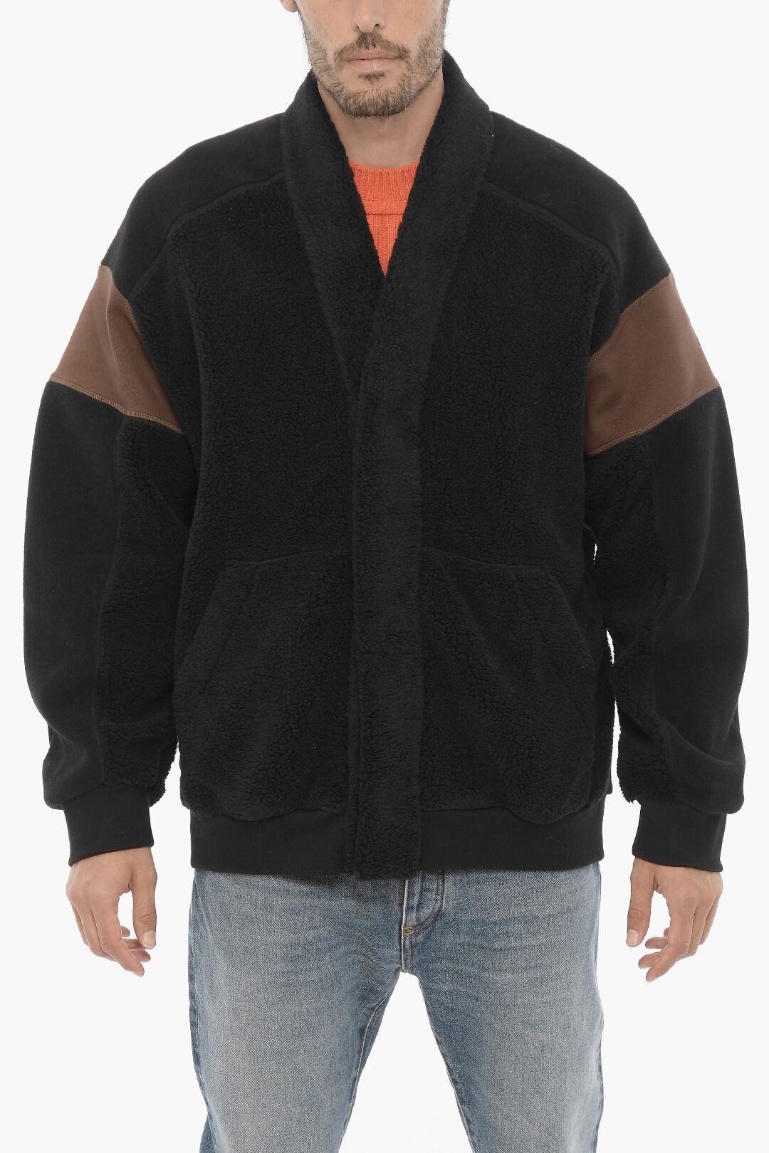 Ambush Design og1mm0925 Fleeced Two-Tone Kimono Sweatshirt in Brown/Black Size US XS / EU 42 / 0 - 1 Thumbnail