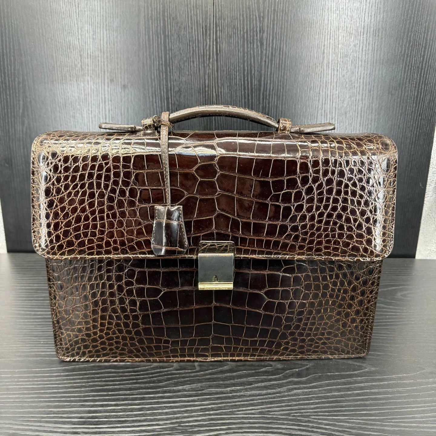Ermenegildo Zegna Zegna Shiny Ebony Crocodile Briefcase New Size ONE SIZE - 1 Thumbnail