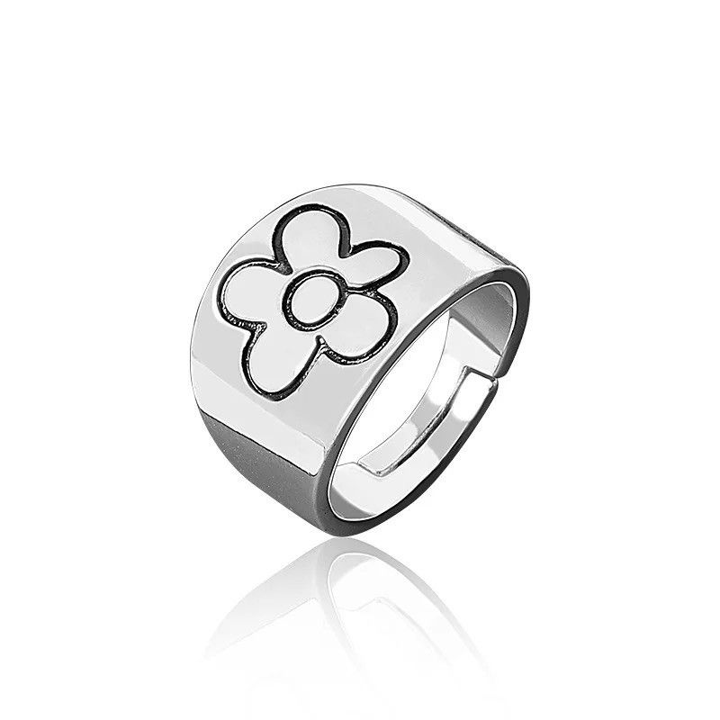 Jewelry Real 925 Silver Geometric flower pattern Adjustable Ring Size ONE SIZE - 5 Thumbnail