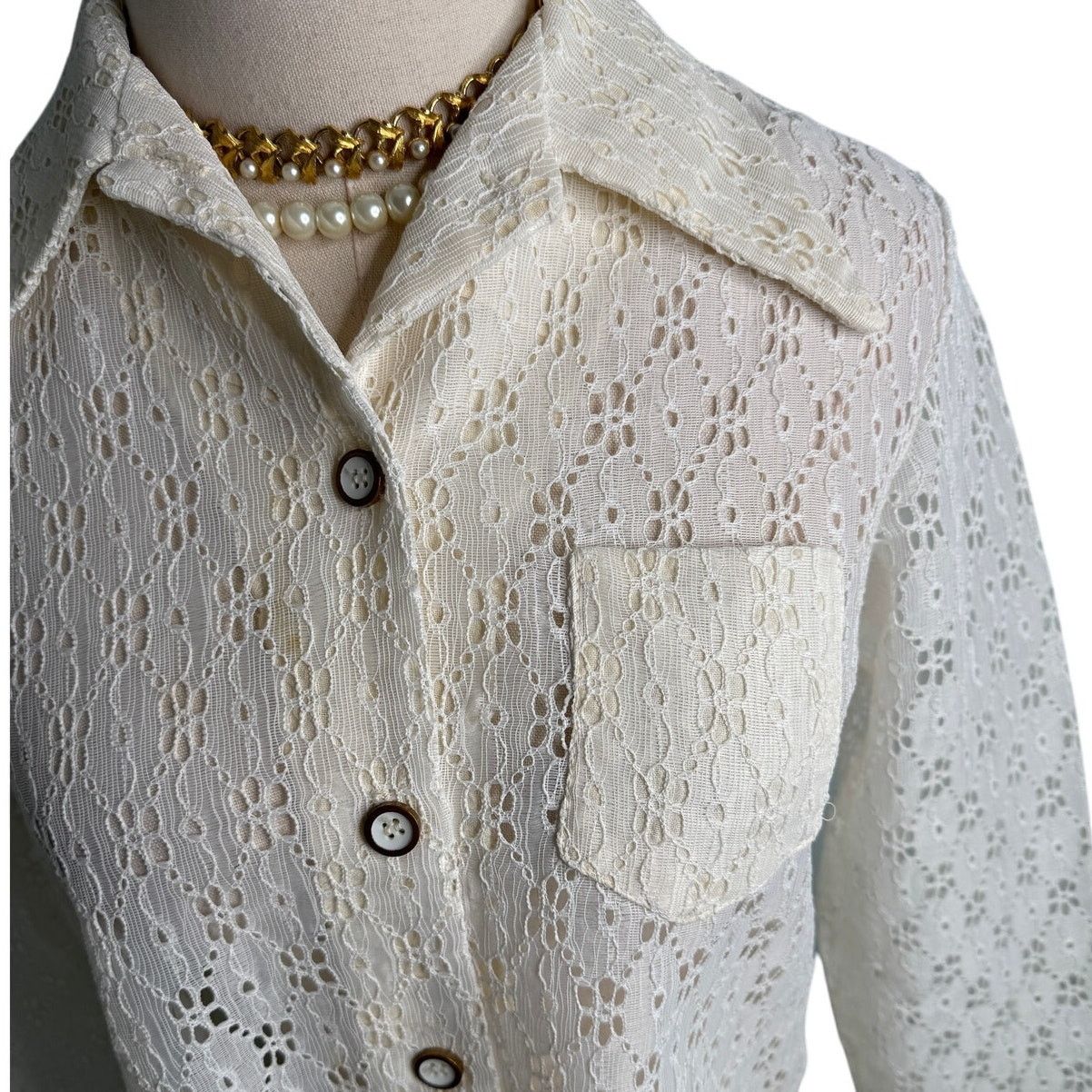Vintage Vintage 70s Daisy lace ruffle hem wide collar blouse M Size M / US 6-8 / IT 42-44 - 2 Thumbnail