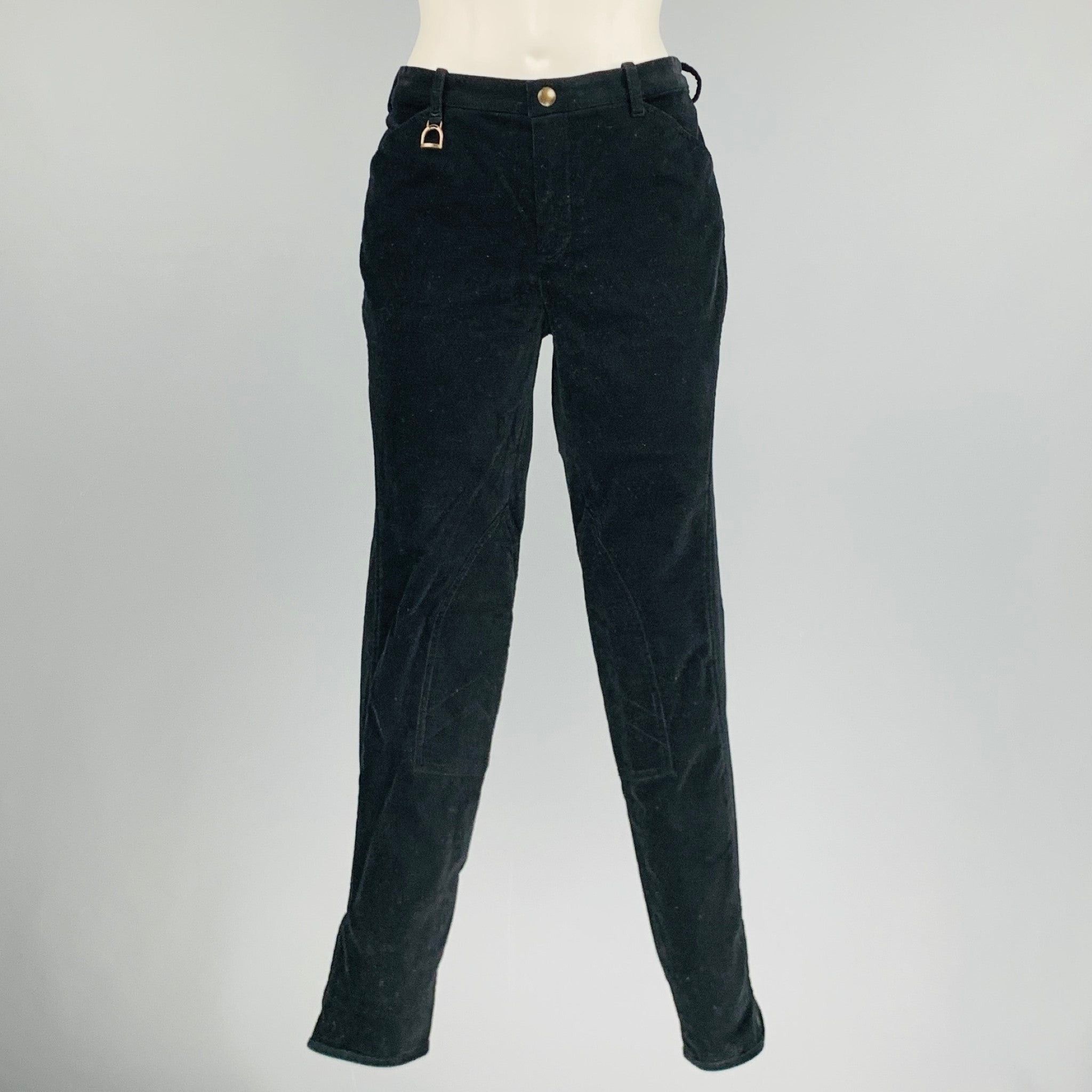 image of Ralph Lauren Black Cotton Elastane Casual Pants, Women's (Size 30)