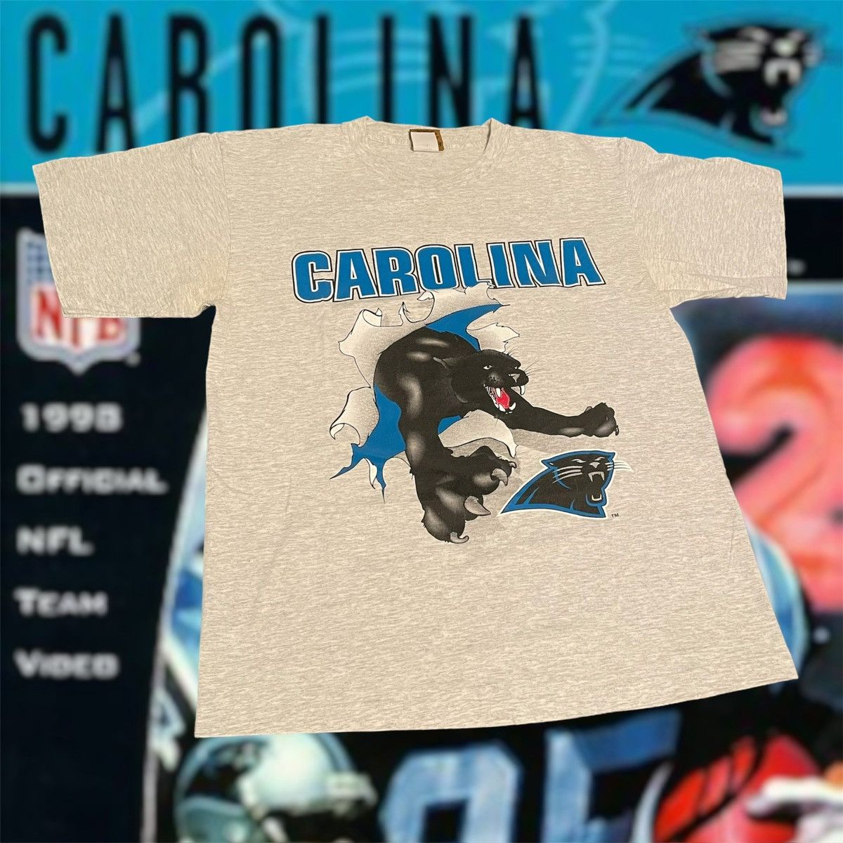 NFL × Nutmeg × Vintage Vintage 1993 NFL Carolina Panthers Break Thru Super Bowl Tee Size US L / EU 52-54 / 3 - 1 Thumbnail
