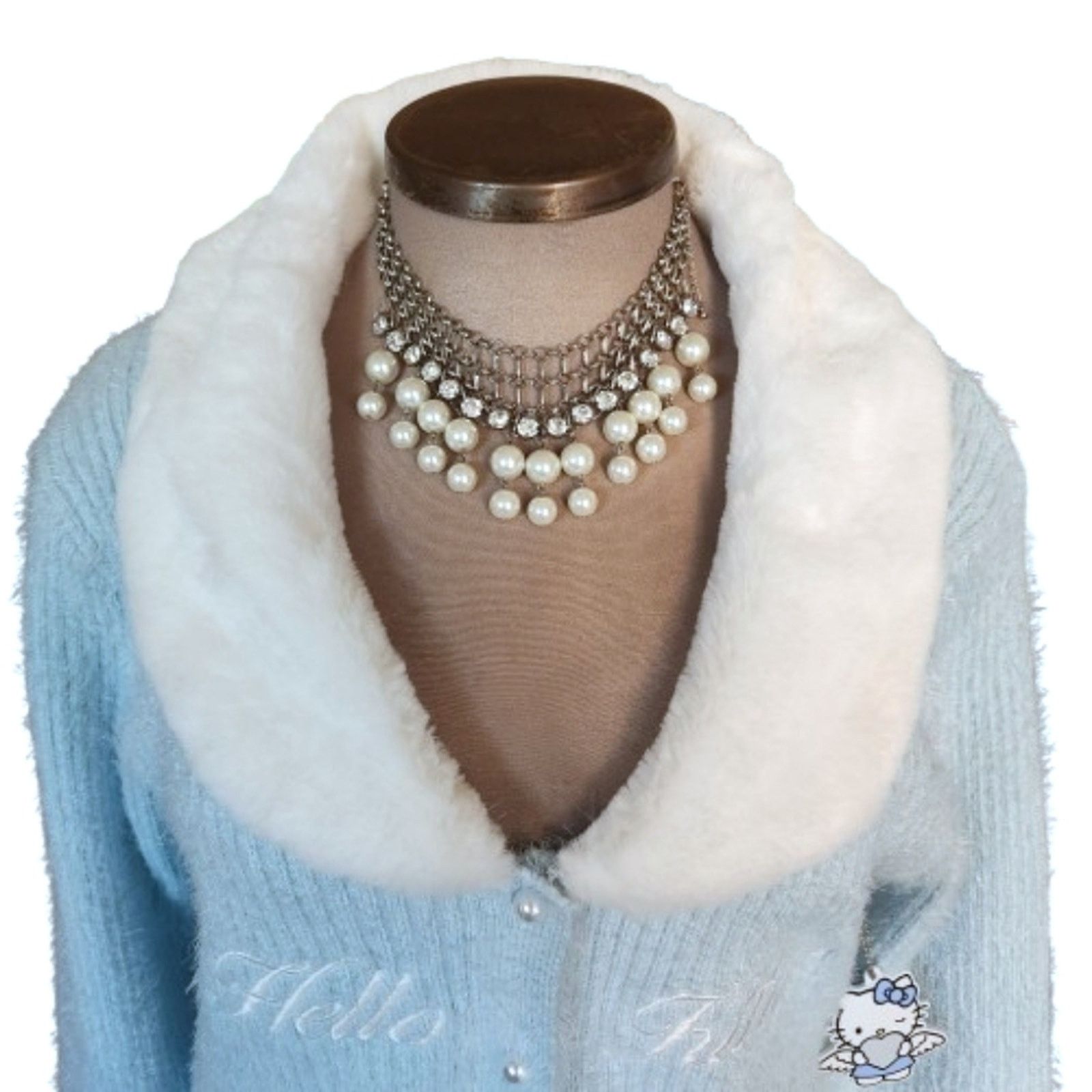 Forever 21 HELLO KITTY ☆ RIBBED KNIT CARDI w/ FUR COLLAR 2x ☆ NWT Size XXL / US 16-18 / IT 52-54 - 3 Thumbnail