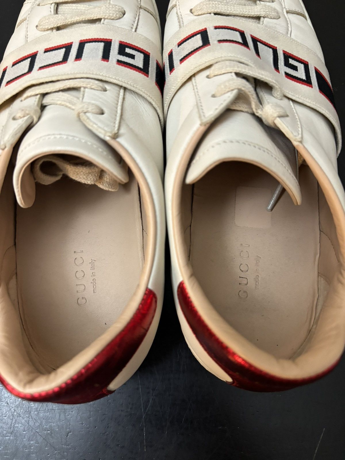 Gucci Gucci Ace Band Stripe Leather Sneakers White Red Size US 8 / IT 38 - 7 Thumbnail
