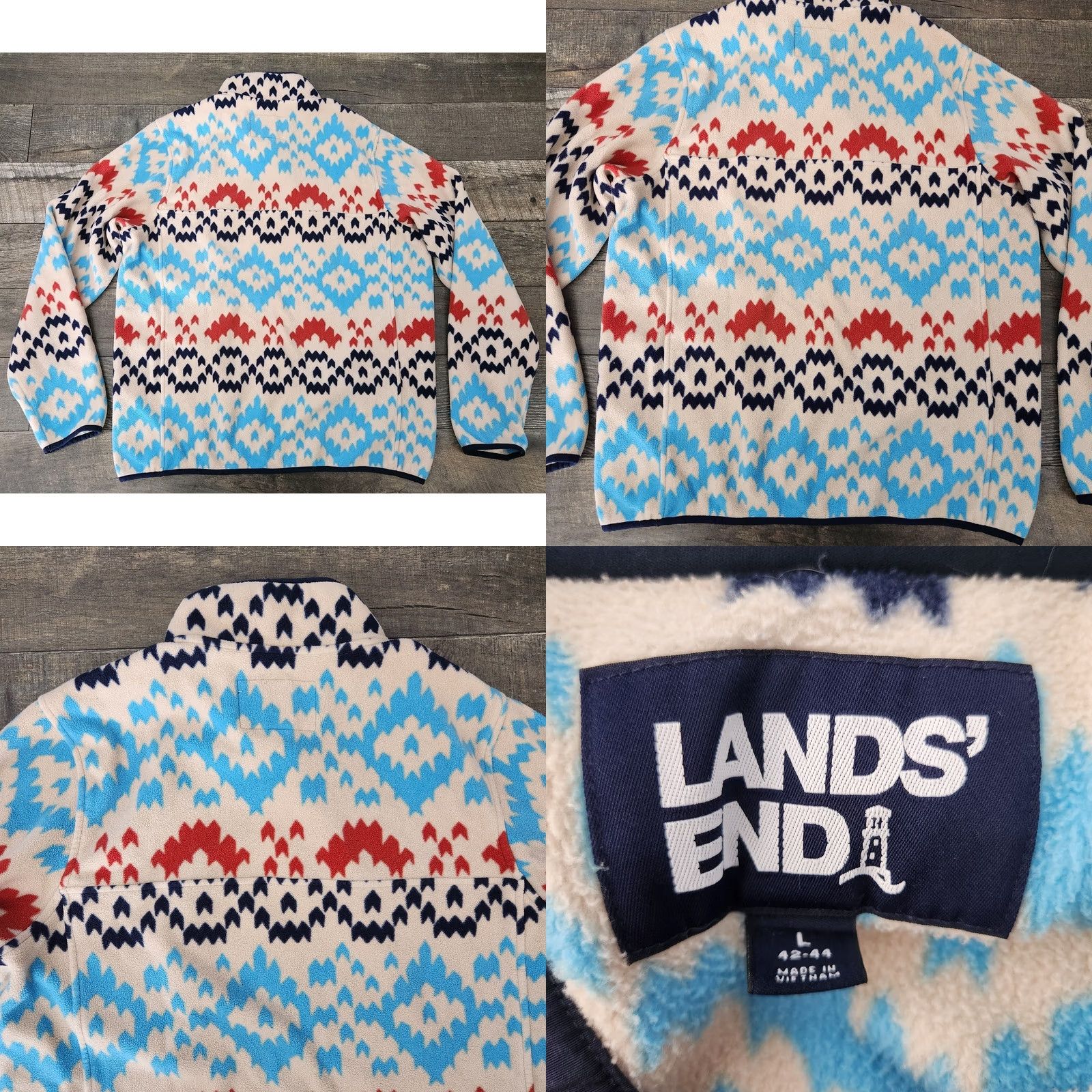 Lands' End Lands' End Fleece Pullover Mens Large Aztec AOP Soft Outdoors Sweater Pullover Multicolor Aztec Theme Mens Regular Size L Size US L / EU 52-54 / 3 - 8 Thumbnail
