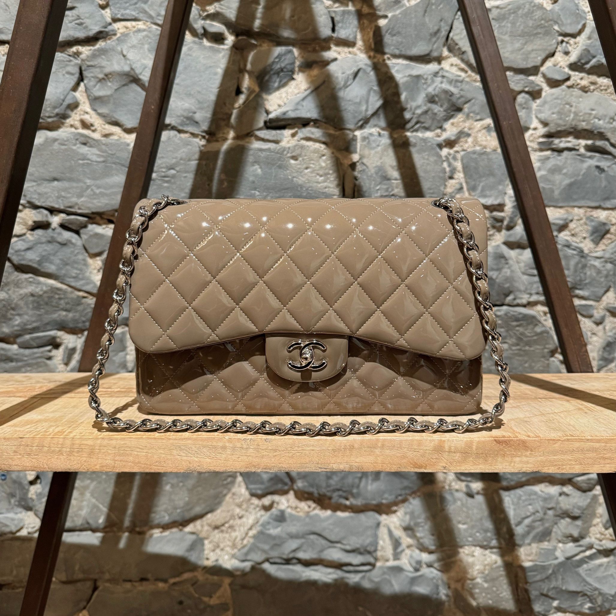 Chanel Chanel Jumbo Double Flap Taupe Patent Leather Classic Bag Size ONE SIZE - 2 Thumbnail