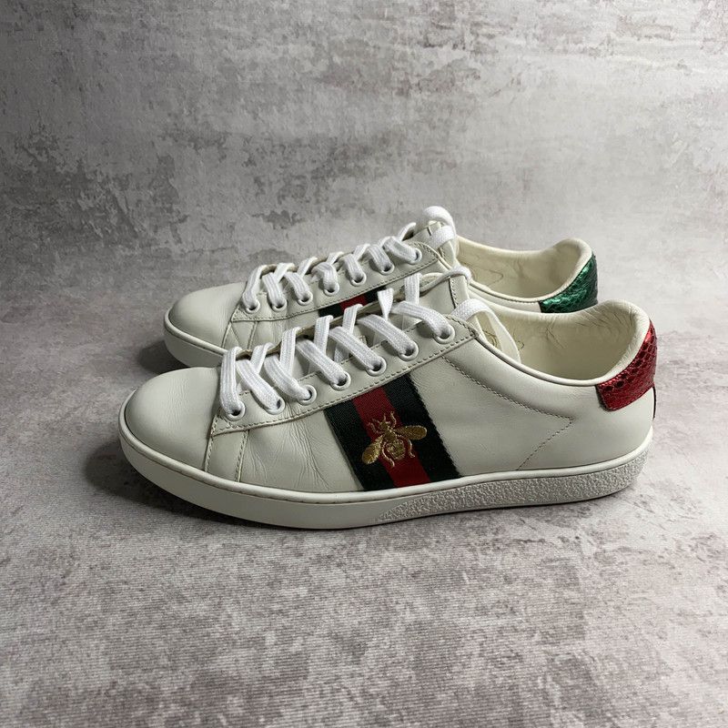 Gucci Ace White Leather Sneakers with Bee Design 0079