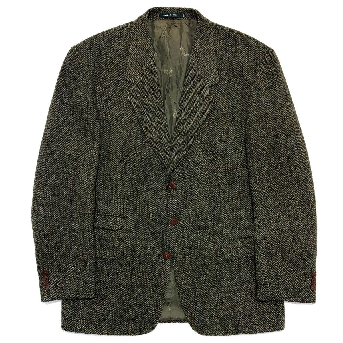 Harris Tweed 🧿wool 3-buttons tweed blazer herringbone green/black Size 52R - 1 Thumbnail