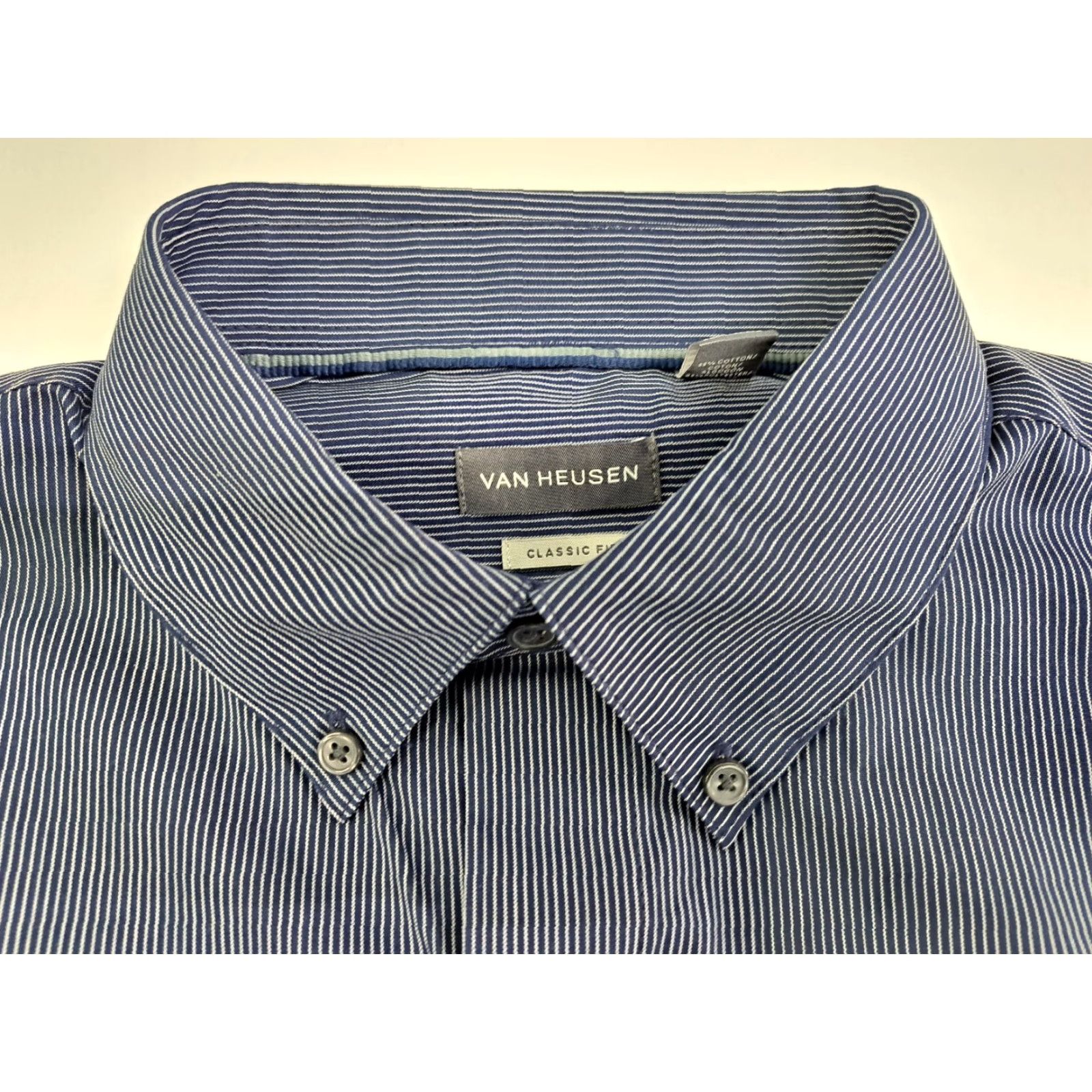 Van Heusen Van Heusen Dress Shirt Blue White Stripes Classic Fit L/S 15-15.5 M Men's Shirt Size 40R - 3 Thumbnail