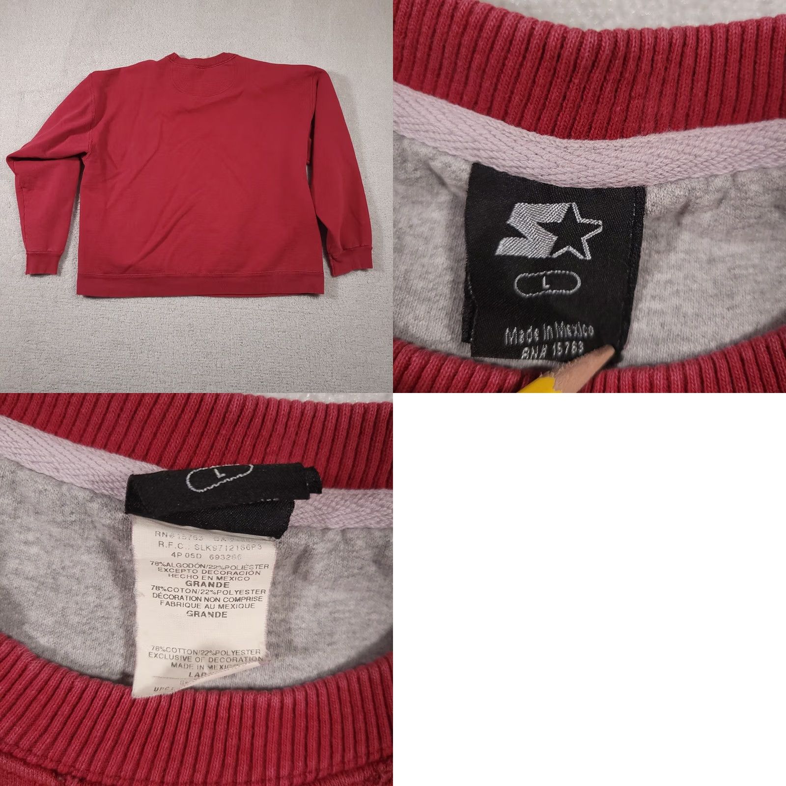 Starter VINTAGE Starter Pullover Sweatshirt Crewneck Mens Large Red Faded Blank 90s Sports Heavyweight Cotton Polyester Fabric Fleece Size US L / EU 52-54 / 3 - 9 Thumbnail