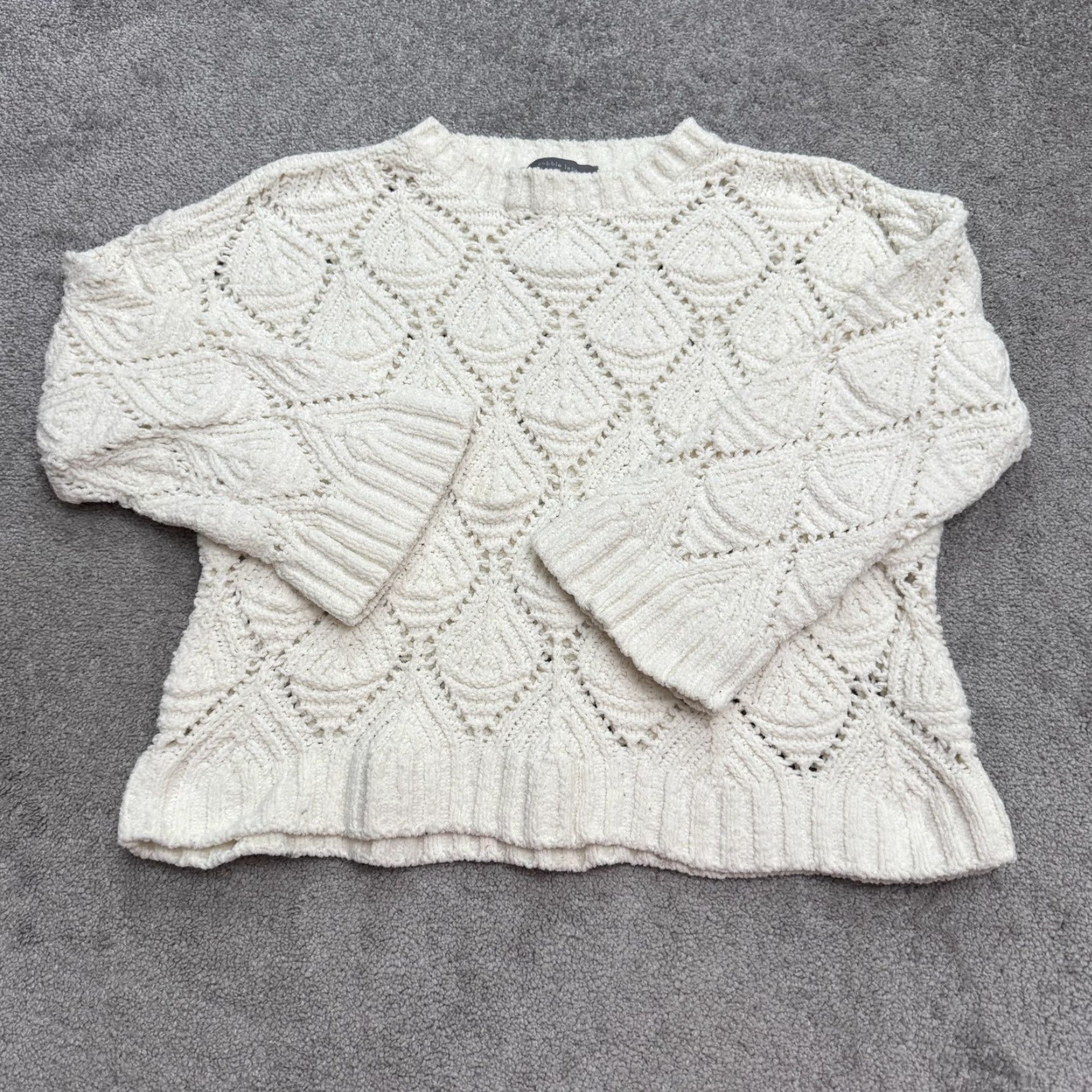 Talbots VINTAGE Cobble Lane Chenile Open Knit Crochet Chunky Pullover Sweater Womens 1X Cream Size XL / US 12-14 / IT 48-50 - 2 Thumbnail