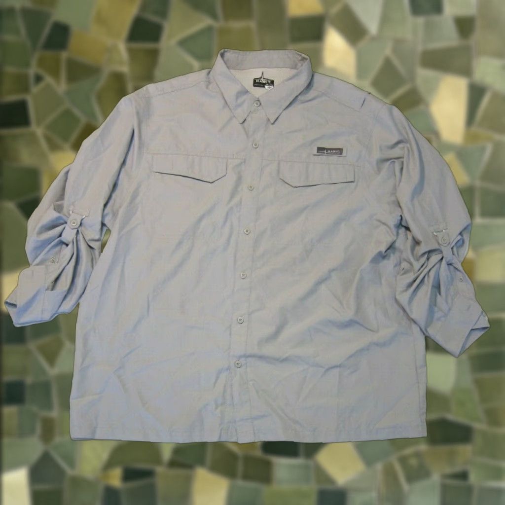 Habitat Habit Grey UPF 40+ Vented Hike Travel Button Down Long Sleeve Shirt Men 2XL Size US XXL / EU 58 / 5 - 1 Thumbnail