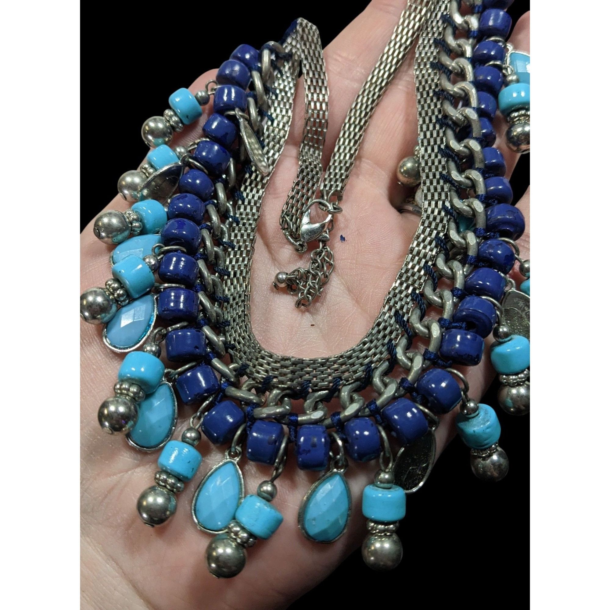 Other Bohemian Fringe Blue And Silver Tone Beaded Necklace Size ONE SIZE - 4 Thumbnail