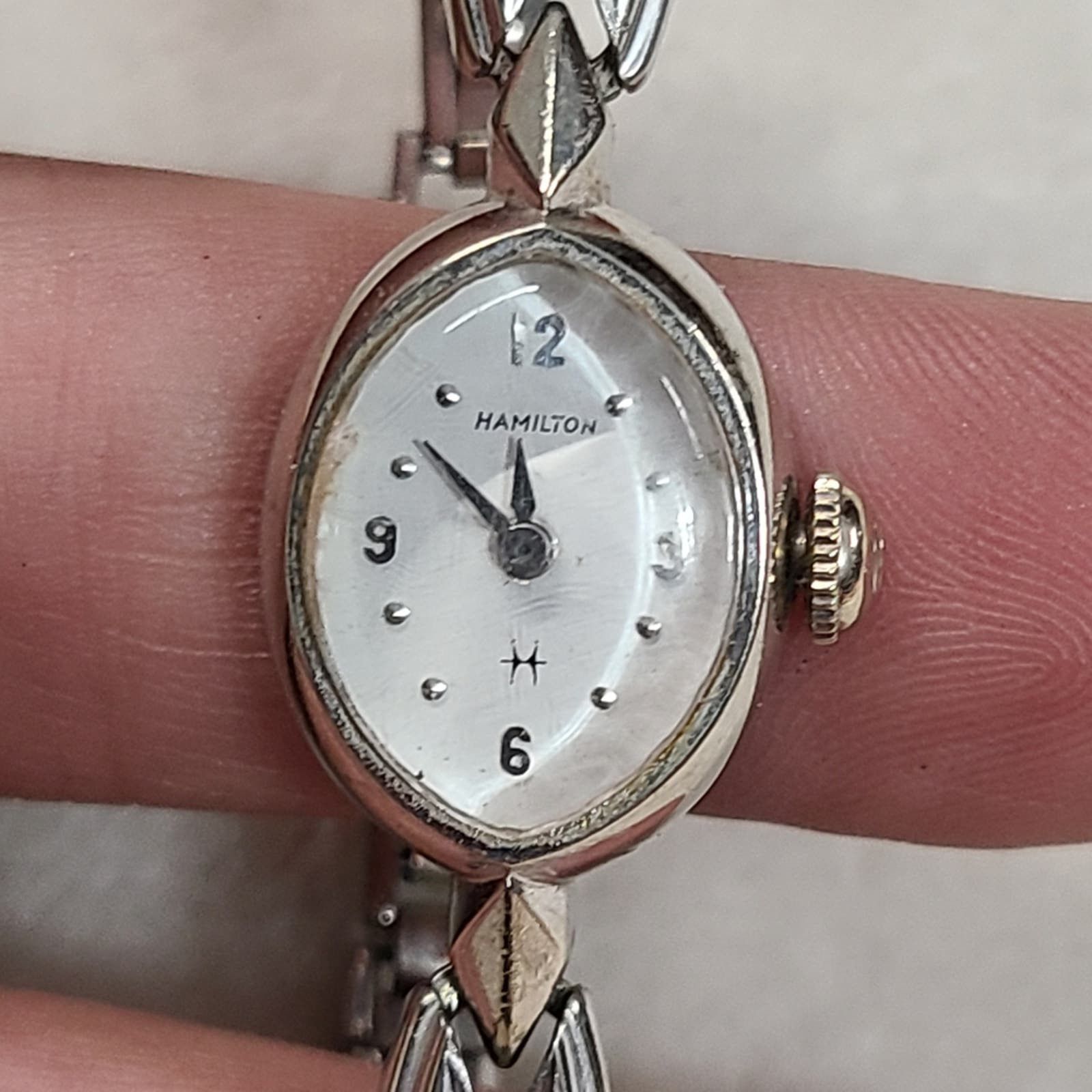 image of Vintage Hamilton Silver Tone Ladies Mechanical Watch, Women's