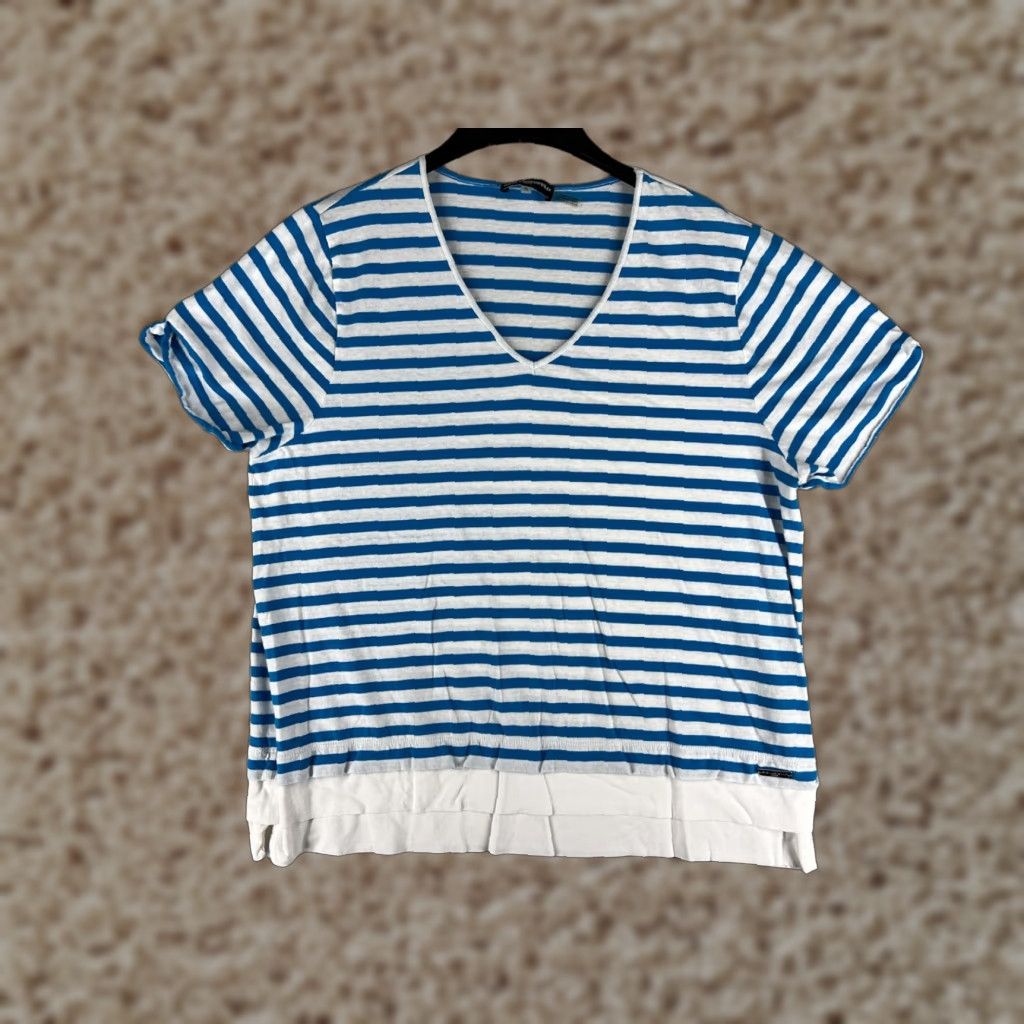 Karl Lagerfeld Karl Lagerfeld Paris Womens Blouse XL Linen Blend Striped White Blue V-Neck Casual Shirt Womens Size XL / US 12-14 / IT 48-50 - 1 Thumbnail