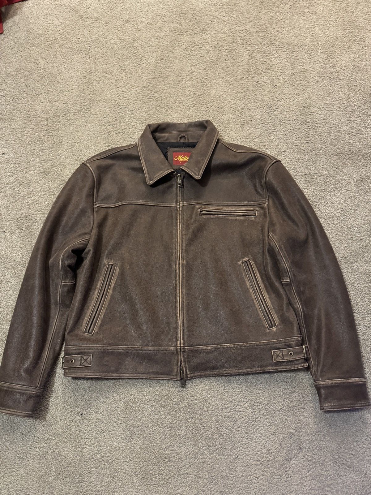 MUTIMER AGED HEAVY WASH LEATHER JACKET SIZE MEDIUM