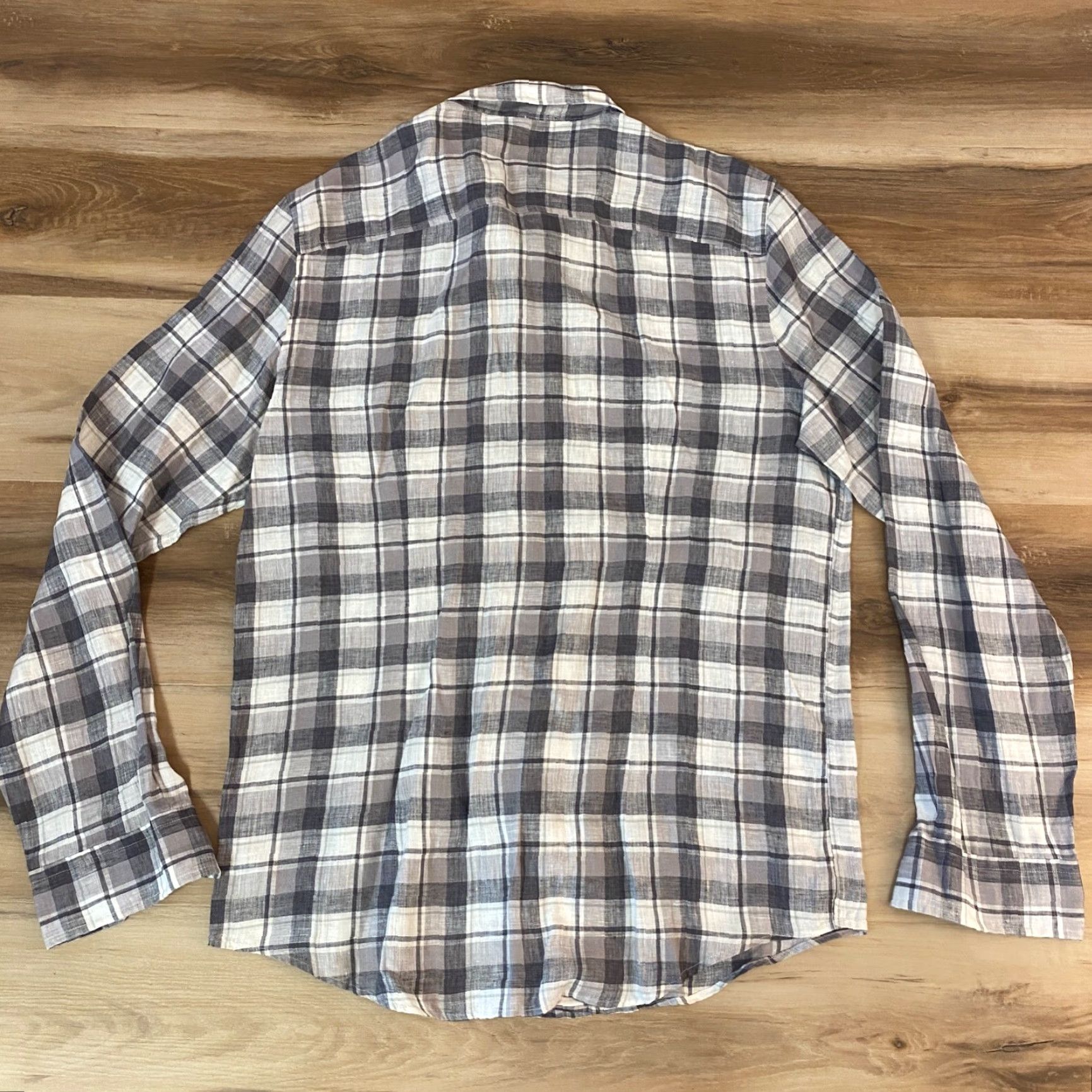 Bloomingdale's Bloomingdale's Shirt Mens Large 100% Linen Gray Plaid Long Sleeve Button Up Size US L / EU 52-54 / 3 - 8 Thumbnail