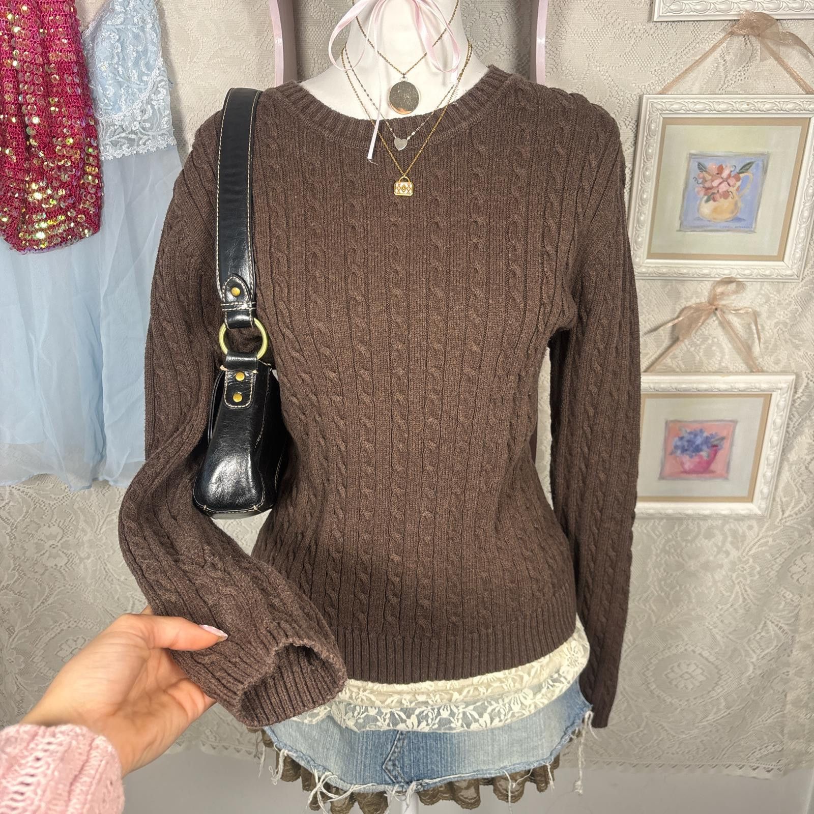 Croft & Barrow vintage Rory Gilmore brown knit sweater Size L / US 10 / IT 46 - 2 Thumbnail
