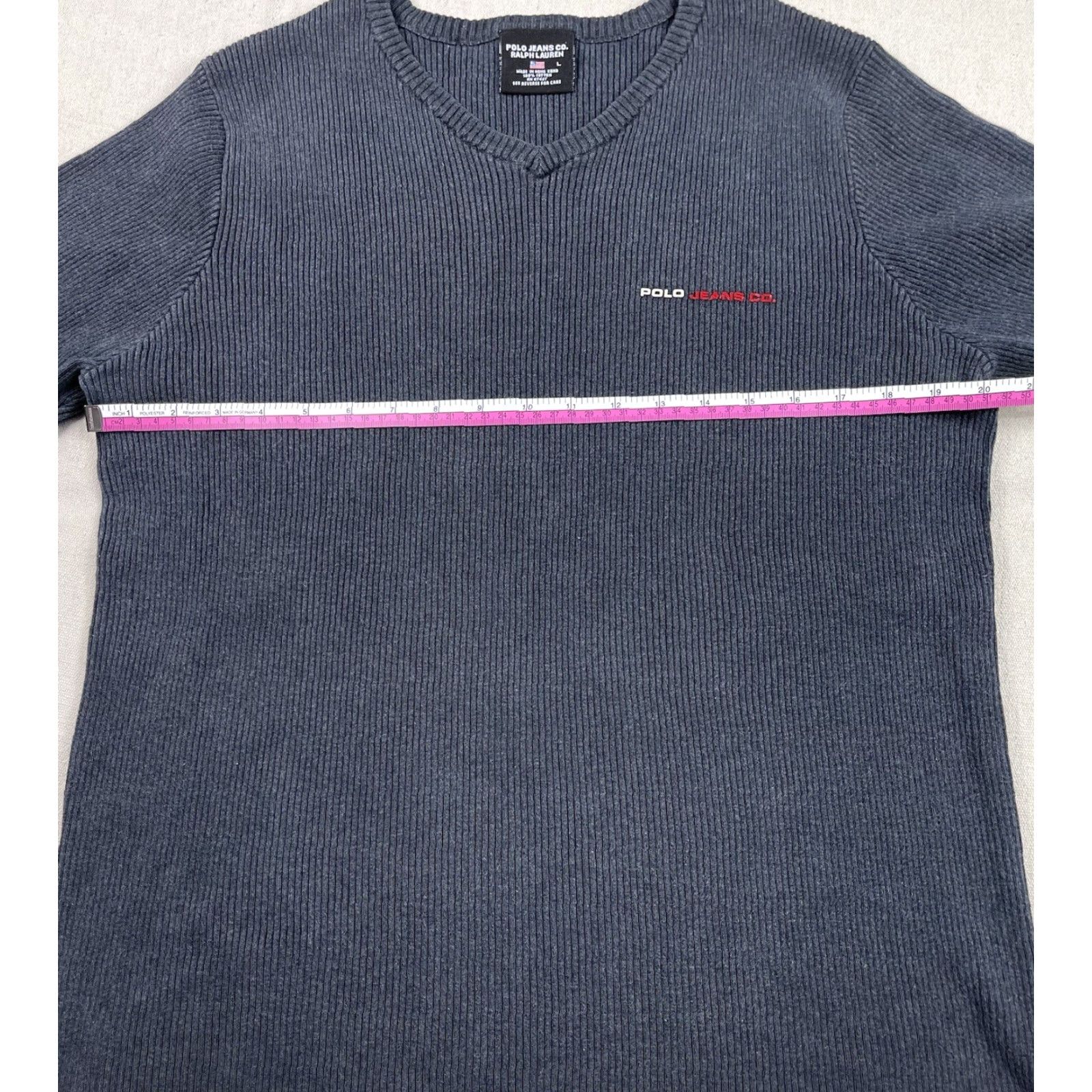 Polo Ralph Lauren VINTAGE Polo Ralph Lauren Sweater Shirt Womens L Ribbed V Neck Gray 90s RL Polo Jeans Logo Pullover Knit Size L / US 10 / IT 46 - 5 Thumbnail
