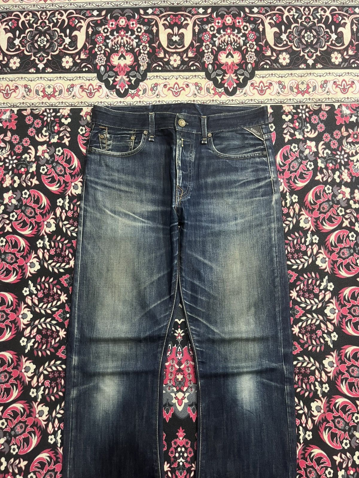 Replay Vintage Replay Dark Blue Faded Washed Buttonfly Flare Jeans Size US 32 / EU 48 - 3 Thumbnail