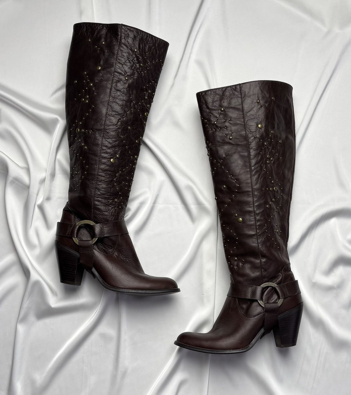 Avant Garde x Vintage Western Boho Knee High Heel Shoes Boots in Brown, Women's (Size 10)