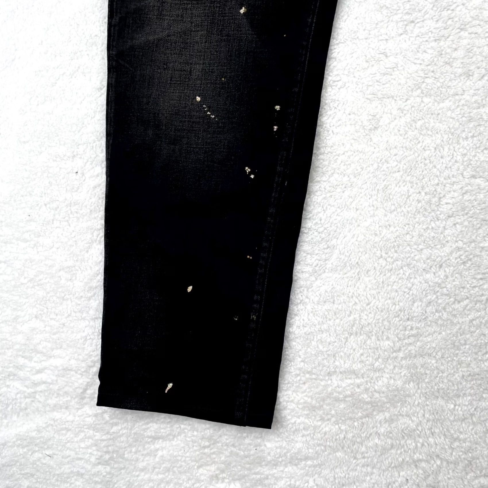 Prps PRPS Jeans Mens 44x30 Black Gold Paint Distressed Stretch Denim Straight 5-Pocket Zipper Button Regular Size US 44 / EU 60 - 2 Thumbnail