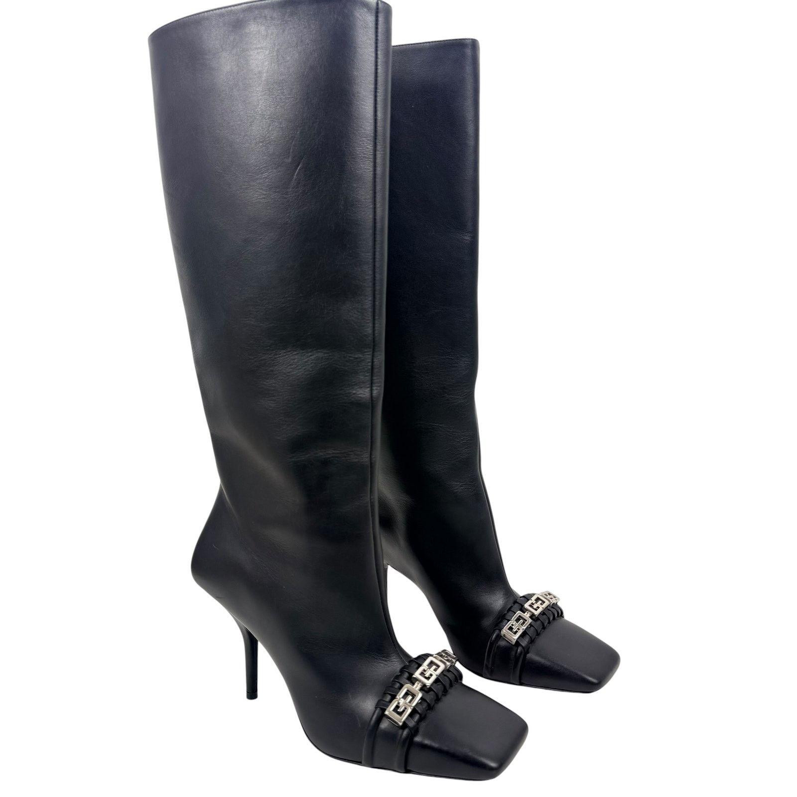 Givenchy New Givenchy G Woven Leather Knee High Square Toe Boots Size US 7 / IT 37 - 2 Thumbnail