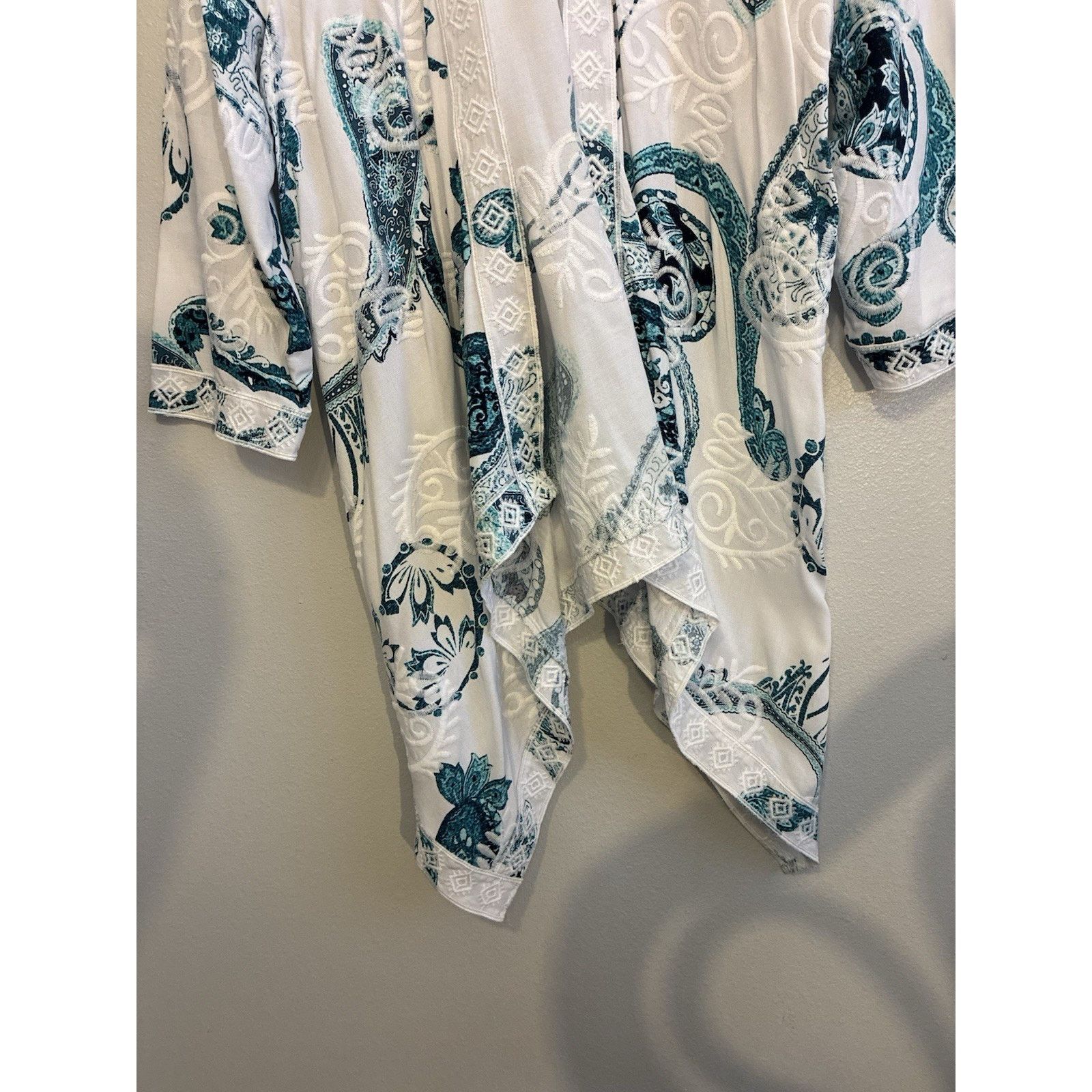 Chicos Chico's Paisley Embroidered teal Cardigan Kimono Duster L Size L / US 10 / IT 46 - 21 Thumbnail