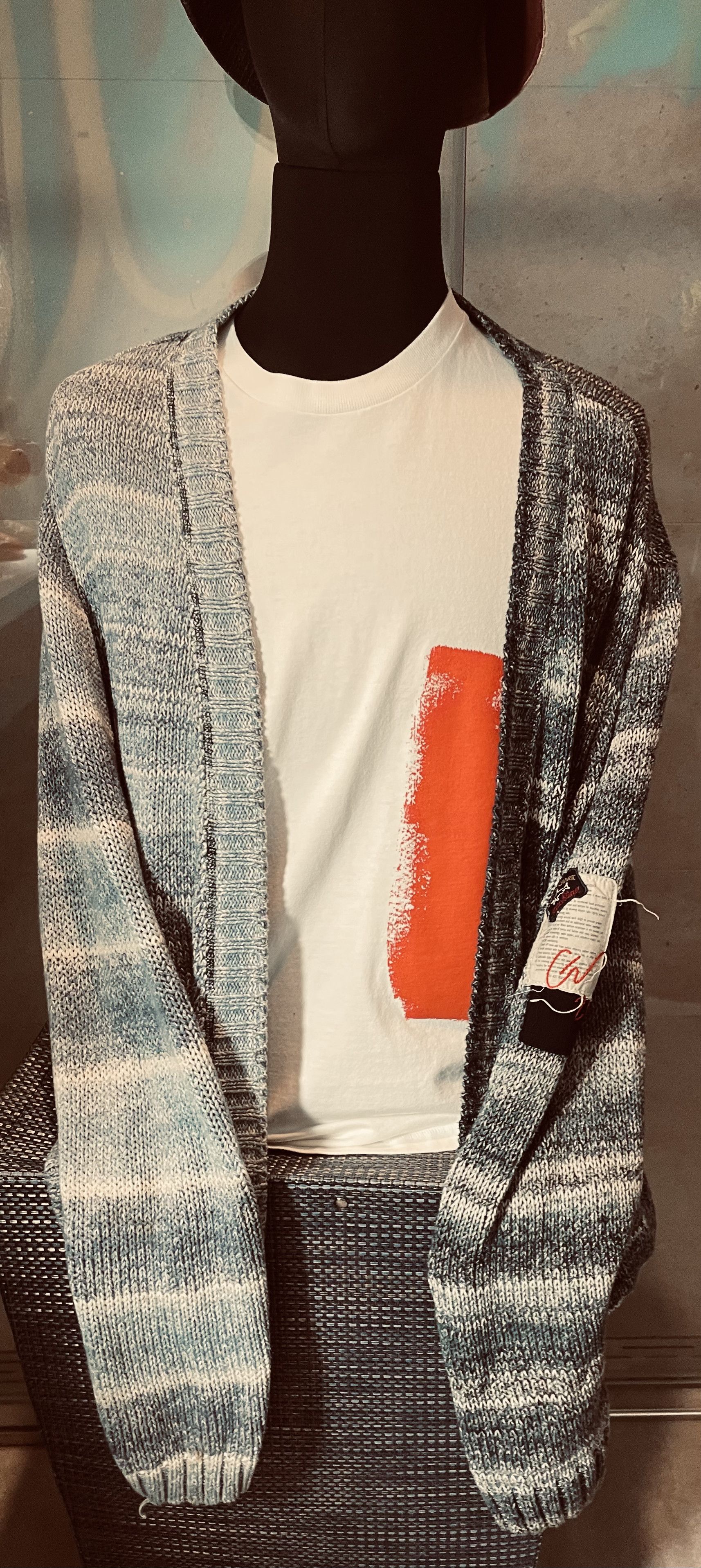 Pre-owned Greg Lauren T Paul & Shark Sweater - Blue - M - Wool Cardigan