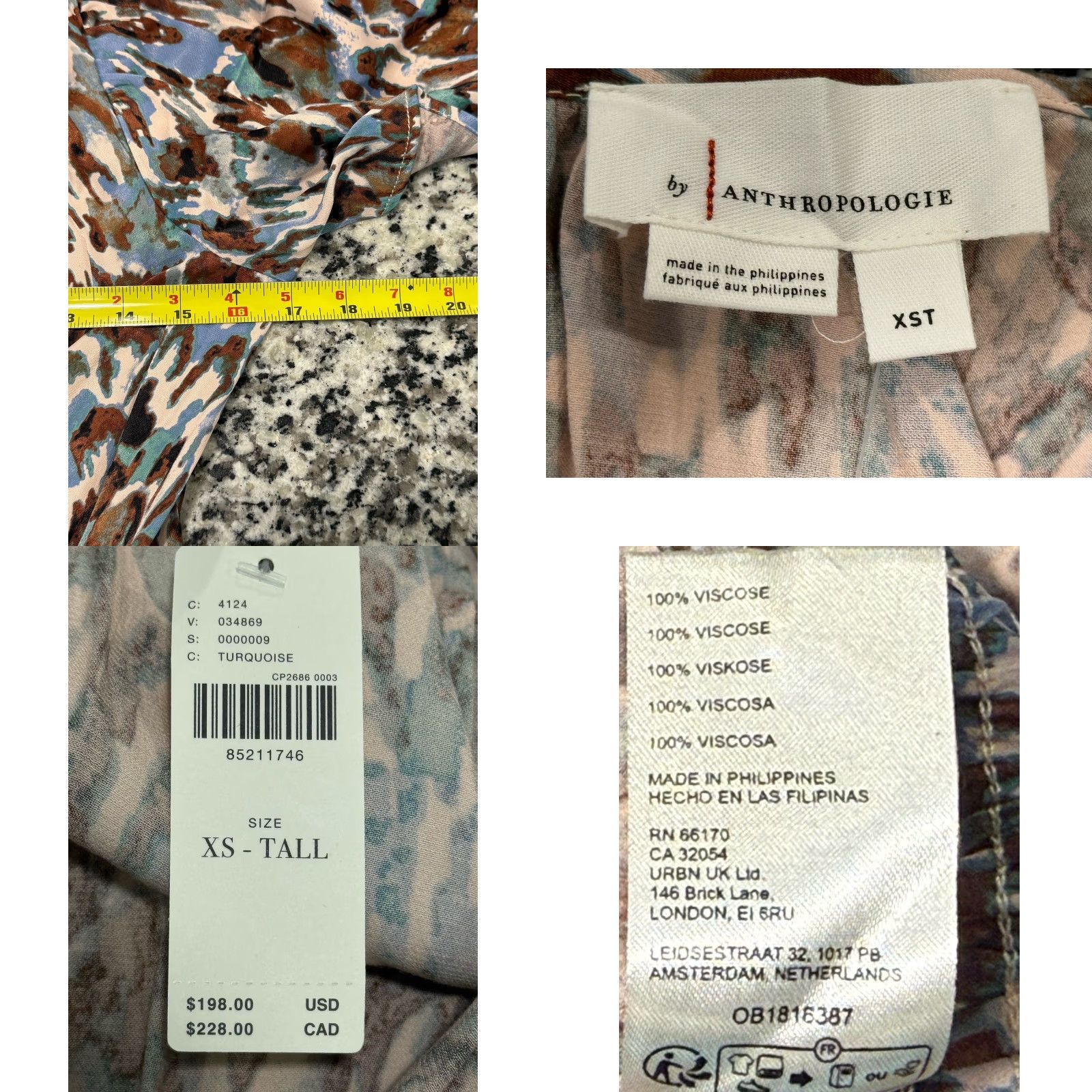 Anthropologie Anthropologie Jumpsuit Turquoise Abstract Print XS-Tall Multicolor V-Neck Short Sleeve Wide-Leg Pockets NWT Size 26" / US 2 / IT 38 - 8 Thumbnail