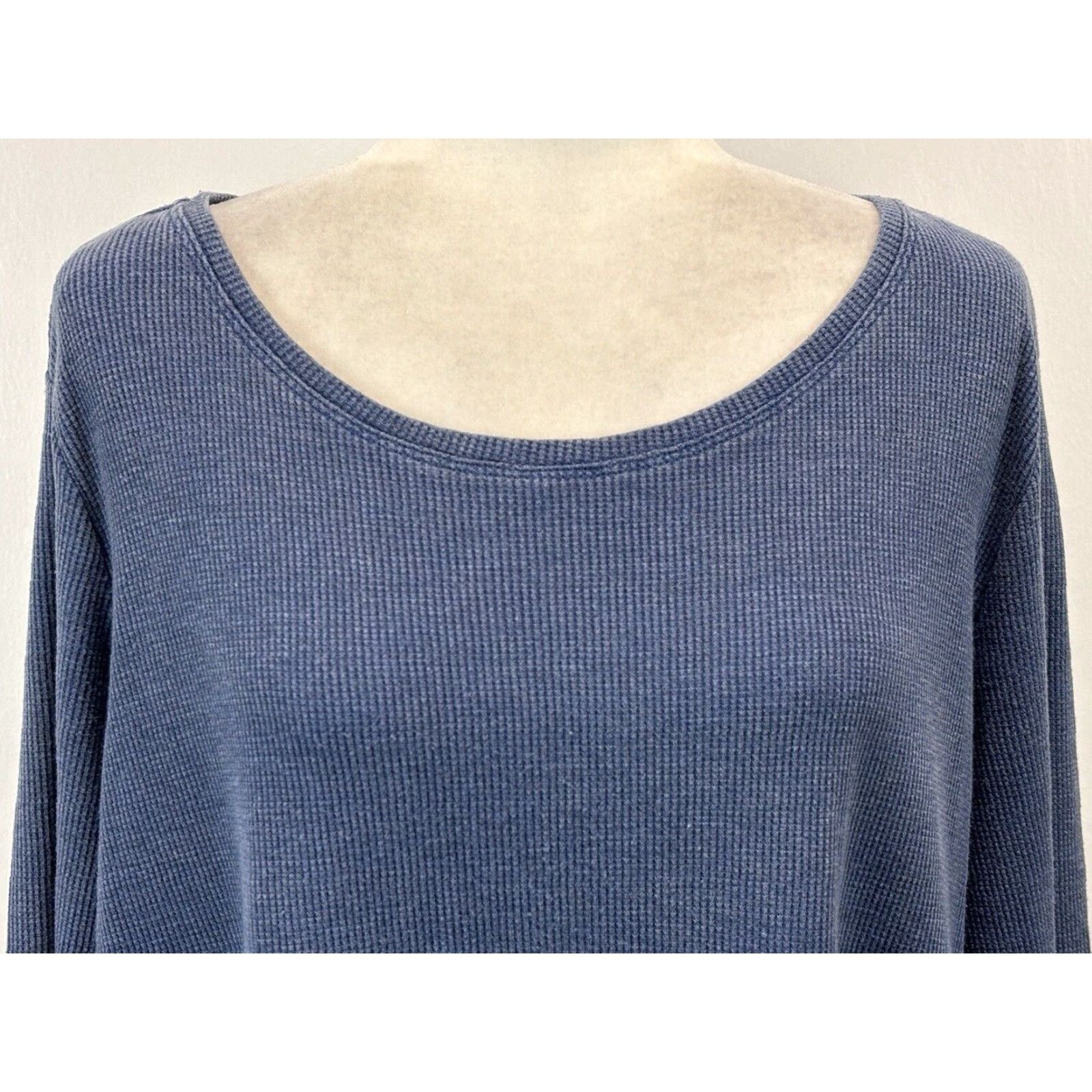 Vintage Ali Miles Waffle Knit Tunic Top Size XL Crochet Hem Detail Pullover Blue Size XL / US 12-14 / IT 48-50 - 5 Thumbnail