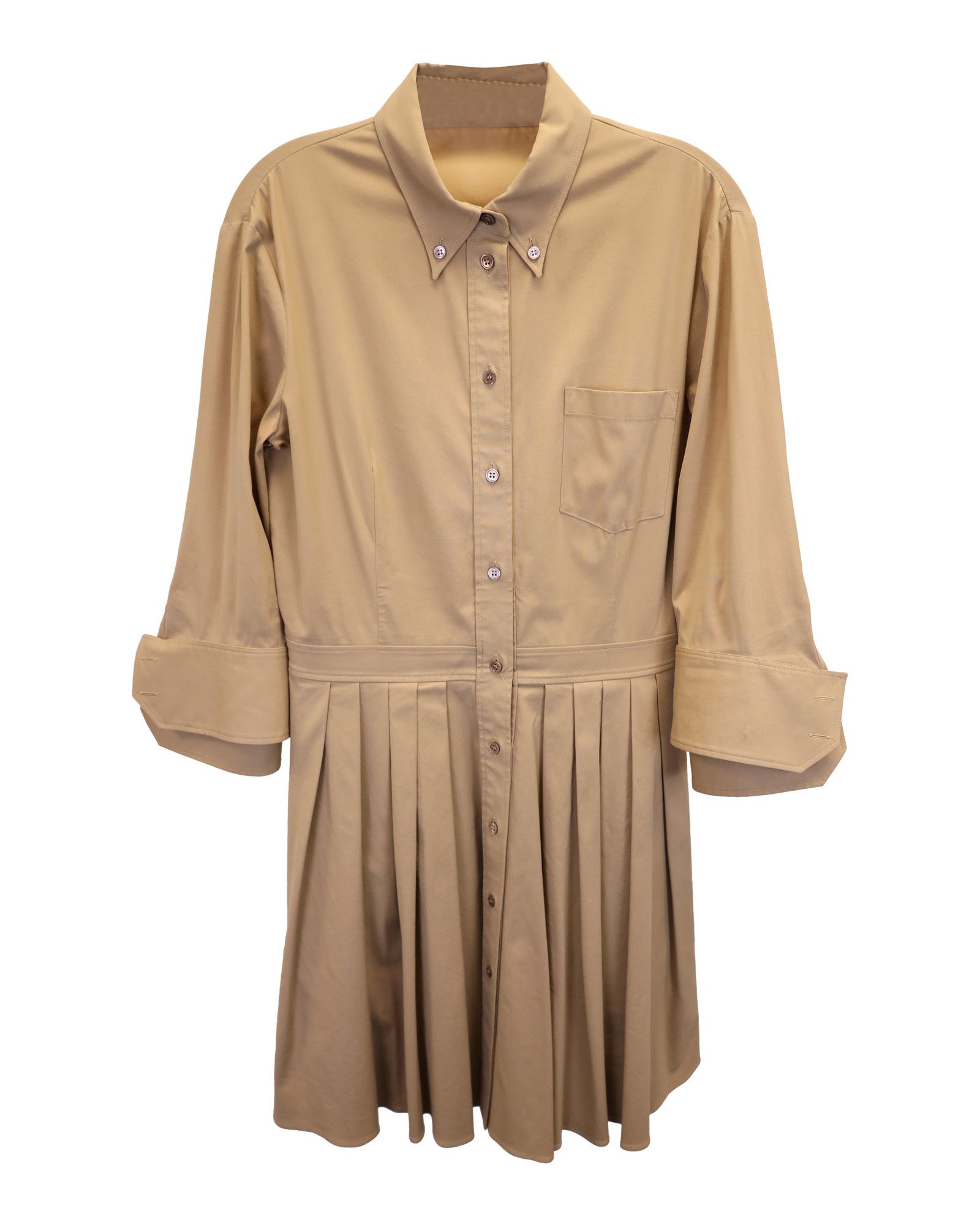 Michael Kors Michael Kors Pleated Shirt Dress in Beige Cotton Size XS / US 0-2 / IT 36-38 - 1 Thumbnail