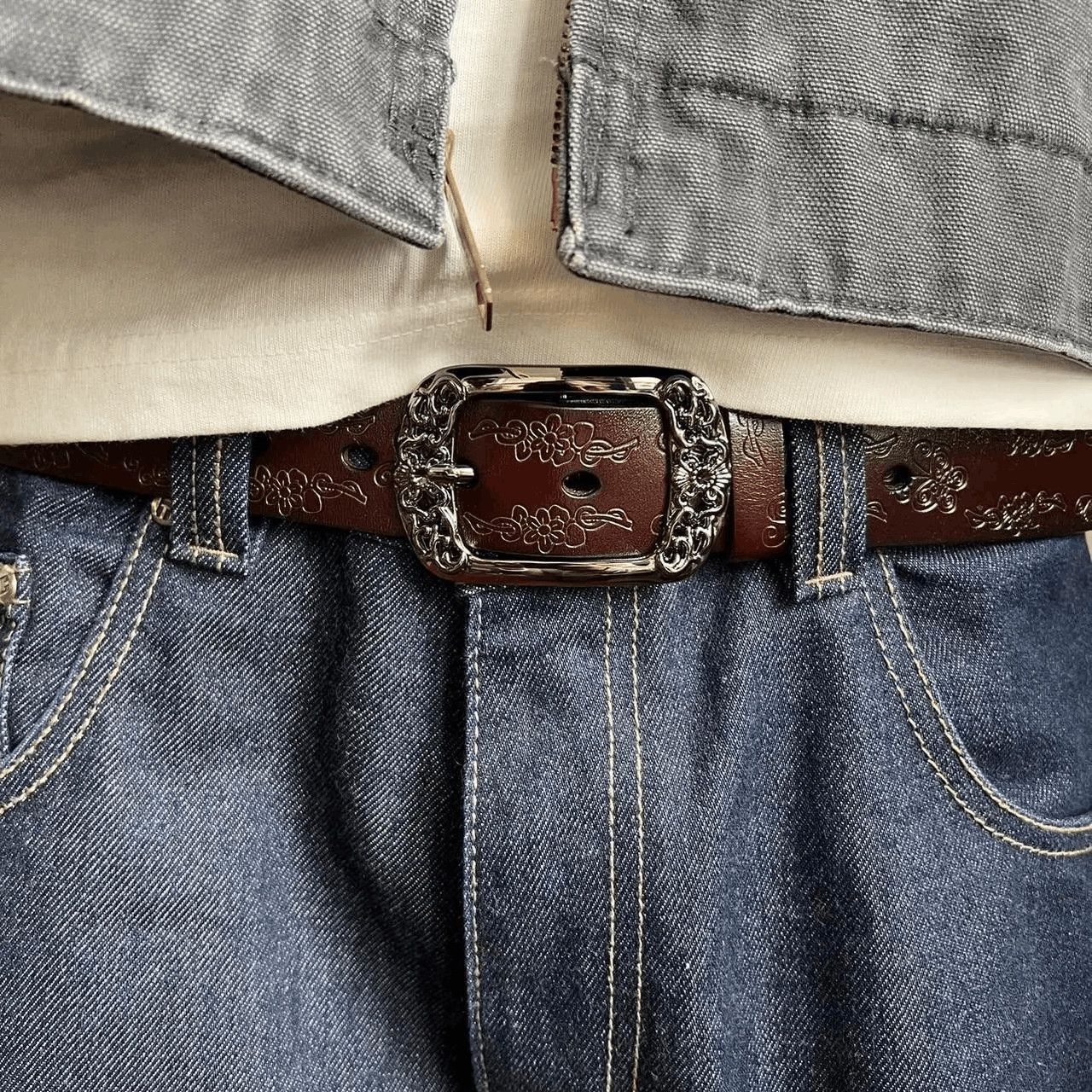Cowboy Equipment vintage style brown american western floral design belt Size ONE SIZE - 5 Thumbnail