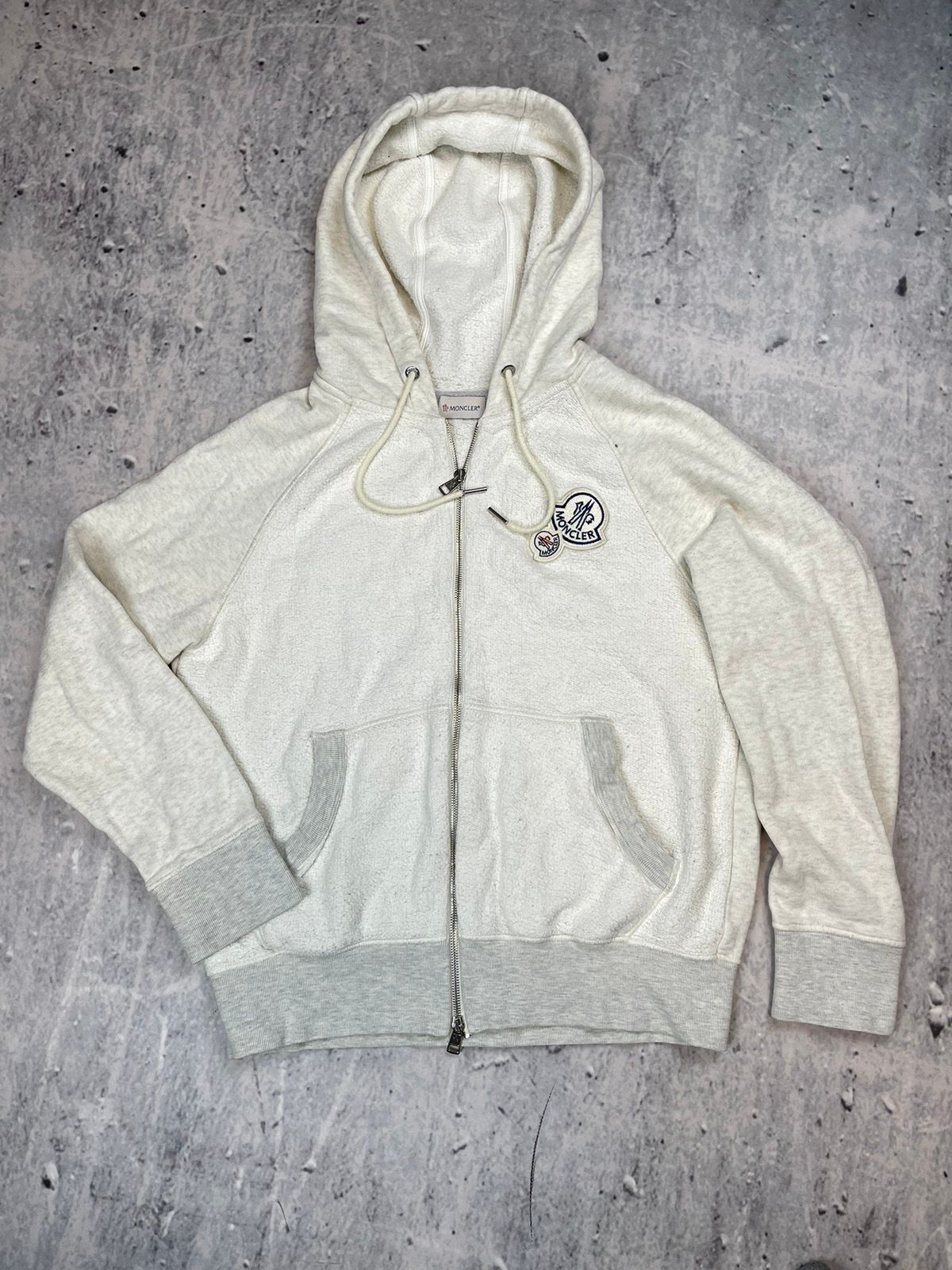 Pre-owned Hype Moncler Double Logo Zipped Fleece Hoodie In White