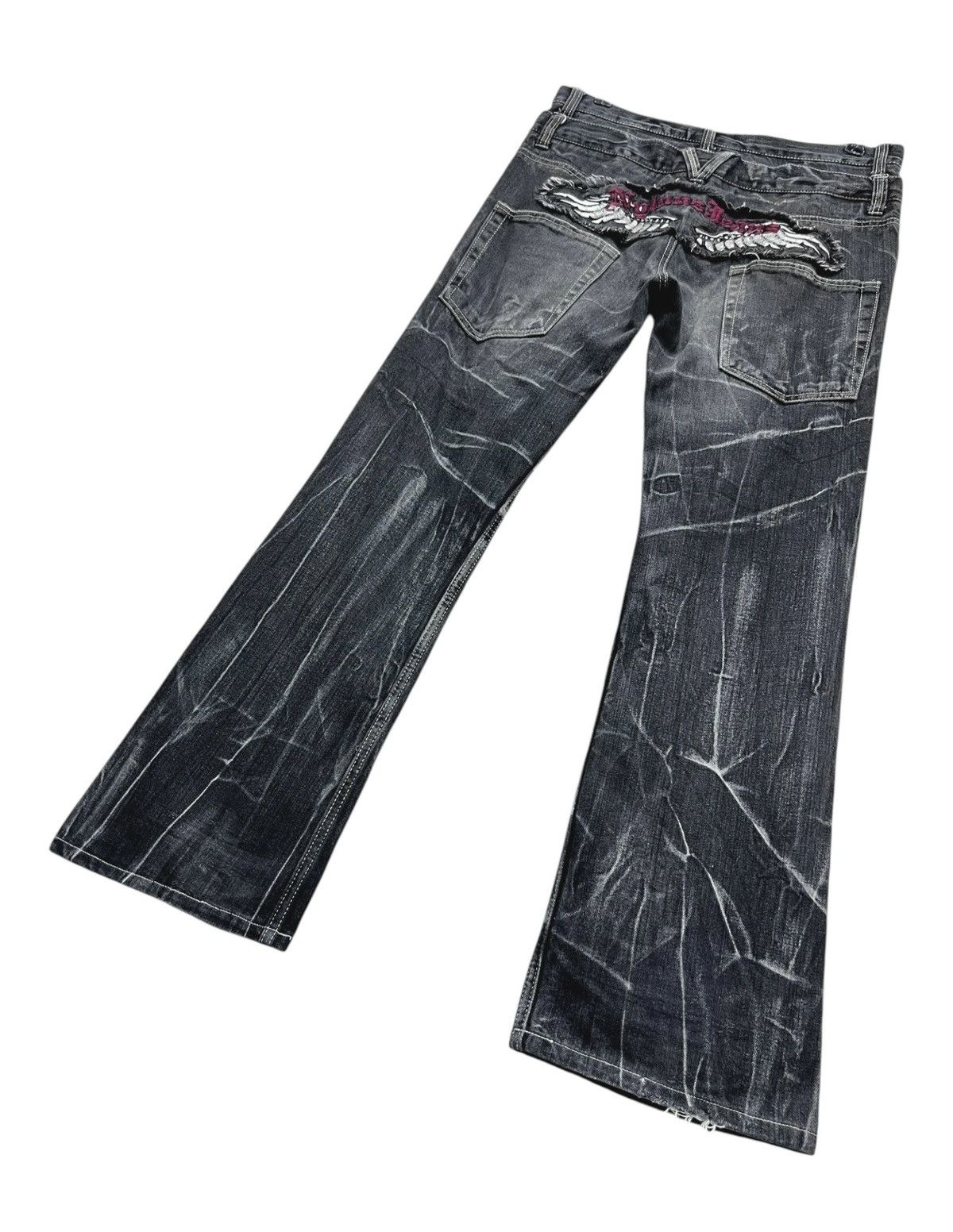 Japanese Brand Punk FLARE Double Waist Clawmark Daicock Wings Embroidery🔥 Size US 32 / EU 48 - 6 Thumbnail