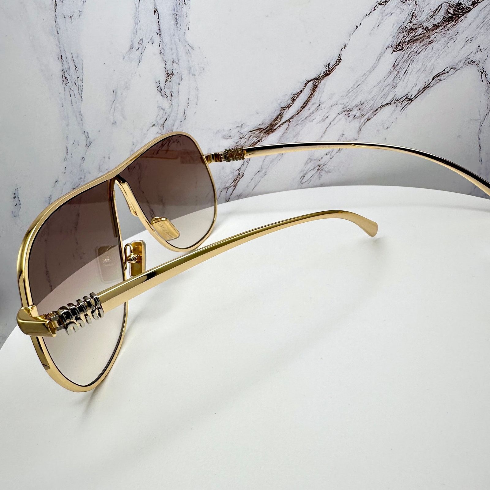 Miu Miu New MIU MIU Sunglasses Gold Brown Gradient Metal Aviator Size ONE SIZE - 11 Thumbnail