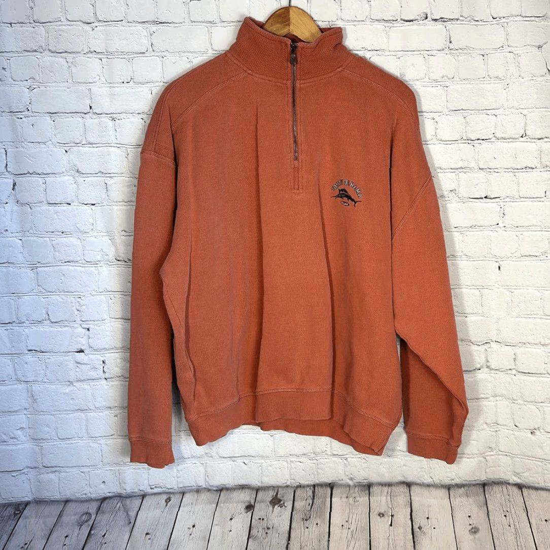 Tommy Bahama Tommy Bahama Shirt Men XL Orange Long Sleeve Mock Neck Quarter Zip Pullover Sweater Size US XL / EU 56 / 4 - 2 Thumbnail