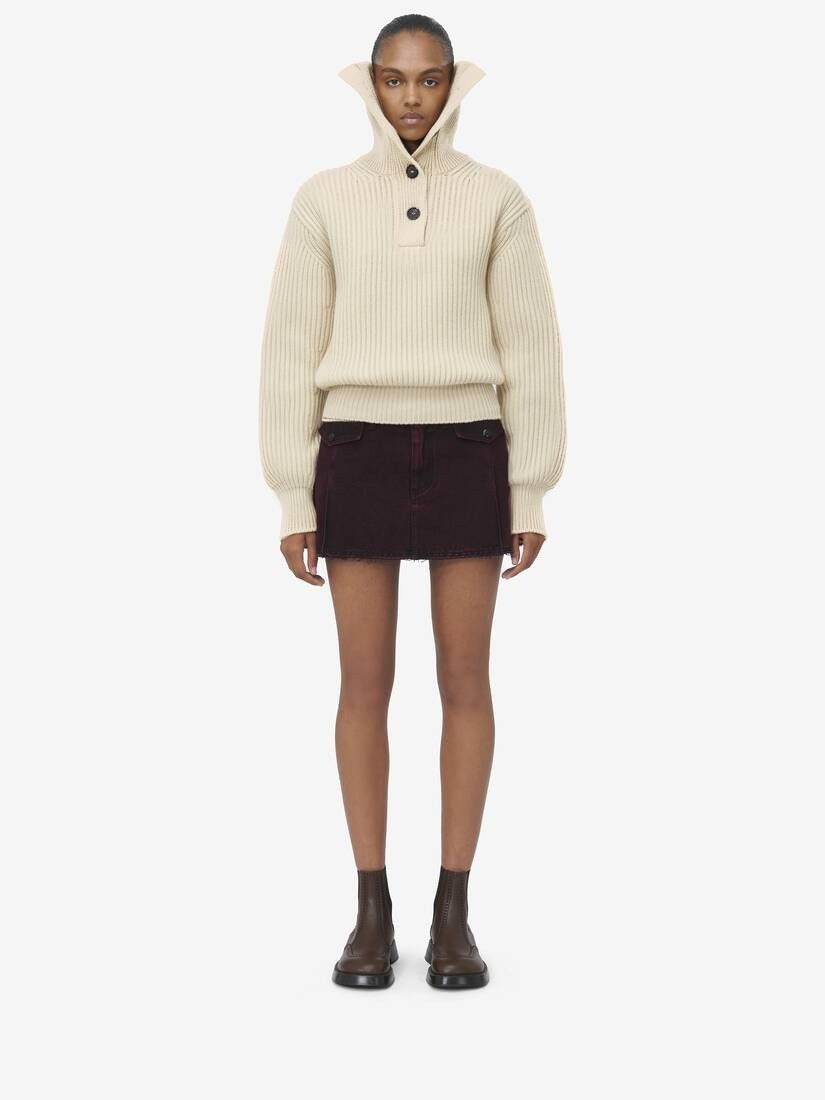 Alexander McQueen o1srvl11e0226 Buttoned Neck Jumper In Ivory Size M / US 6-8 / IT 42-44 - 3 Thumbnail