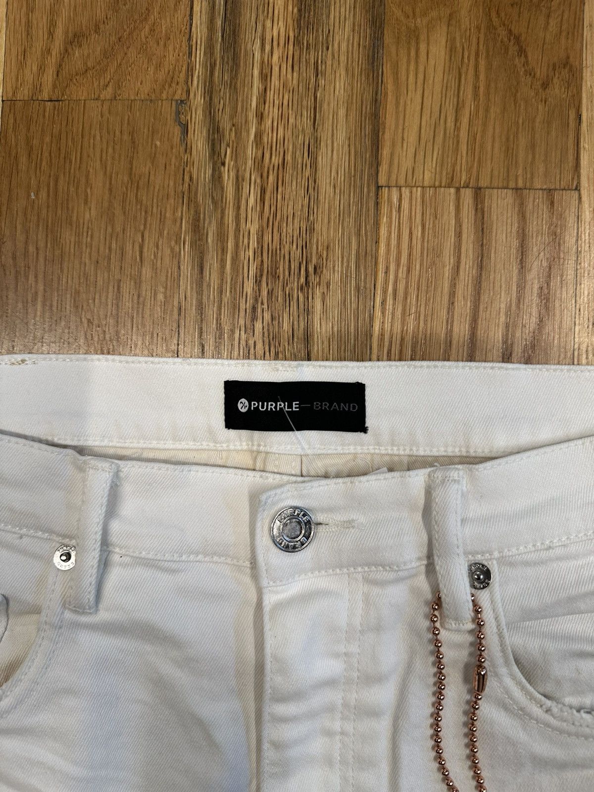 Purple Brand Purple Brand Stitched White Denim Jeans Sz 33 Size US 33 - 3 Thumbnail
