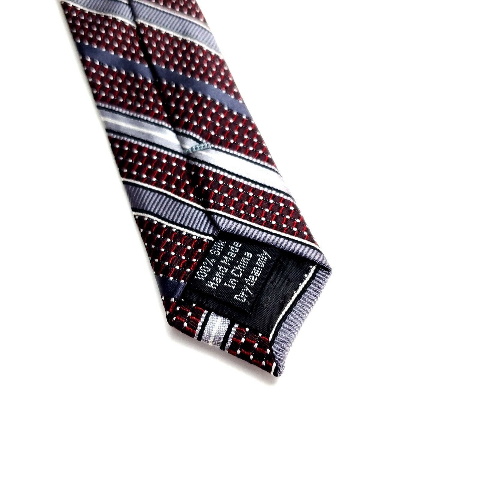 Pronto Uomo Pronto Uomo Silk Tie Woven Red Silver Striped Polka Dot Skin Size ONE SIZE - 4 Thumbnail