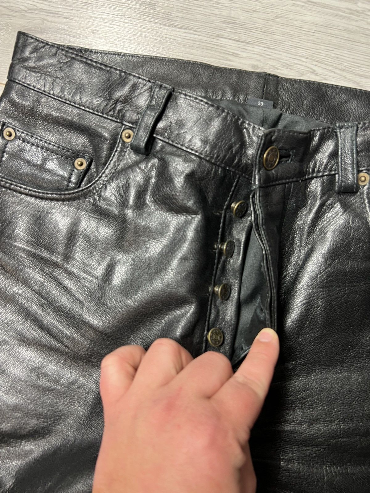 Genuine Leather × Vintage Vintage Men’s Real Leather Pants – Biker Black – Size 33 Size US 33 - 4 Thumbnail