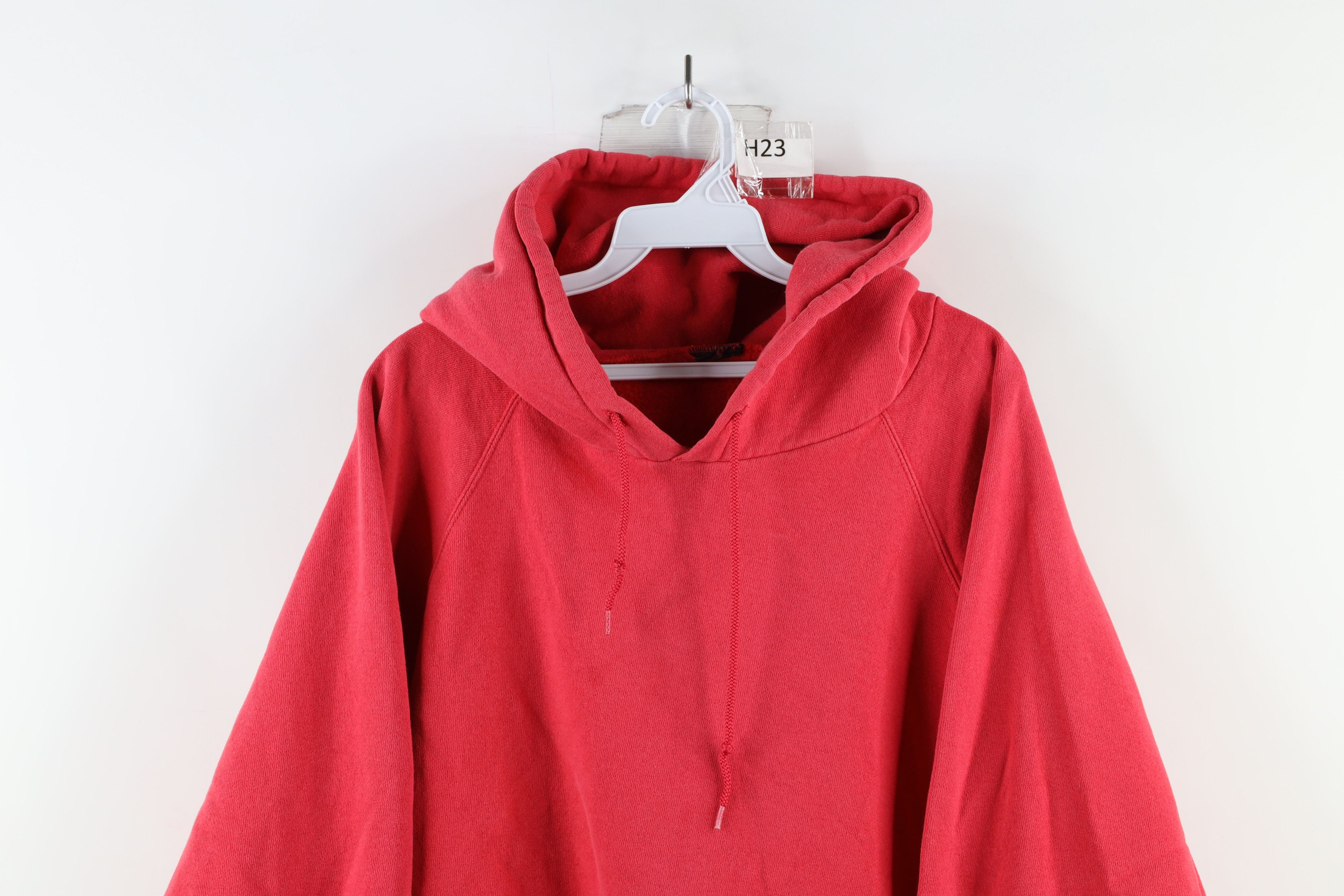 Vintage Vintage 90s Streetwear Faded Blank Hoodie Sweatshirt Red Size US XL / EU 56 / 4 - 2 Thumbnail