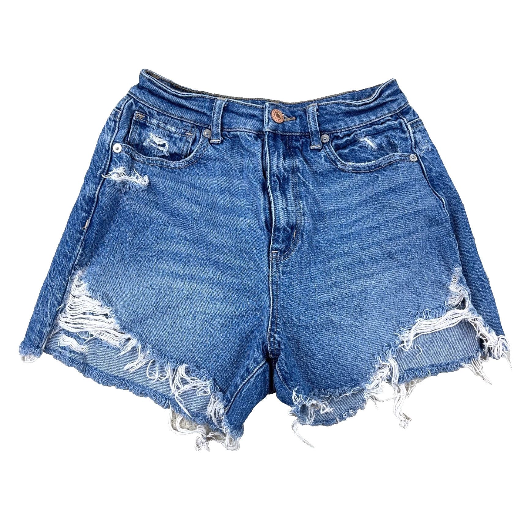 American Eagle Outfitters American Eagle Outfitters Mom Shorts Women 2 High Rise Distressed Faded Denim Blue 3 Inseam 5-Pocket Stretch Regular Casual Modern Womens Size 26" / US 2 / IT 38 - 2 Thumbnail