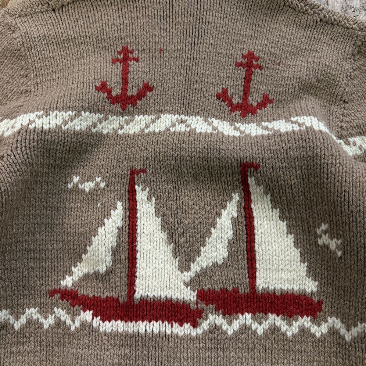 Japanese Brand Cowichan sailboat sweater vintage 1970s knit handmade Size US L / EU 52-54 / 3 - 3 Thumbnail
