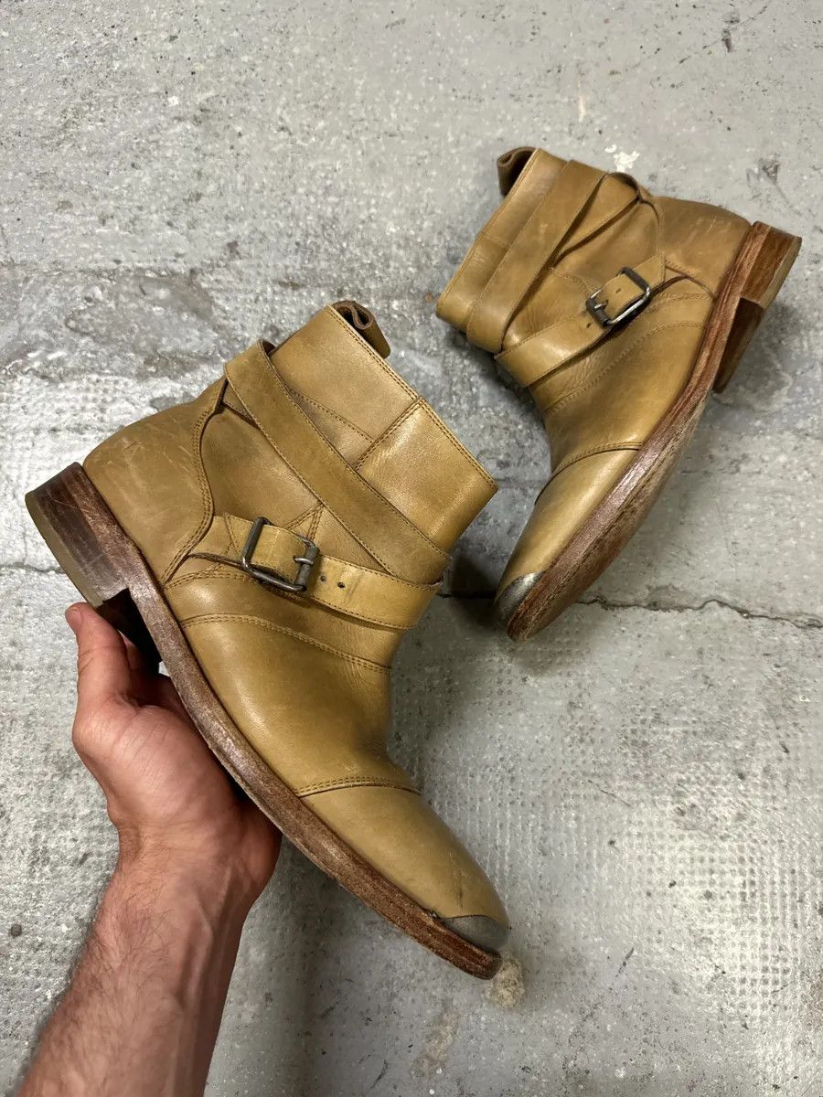 Archival Clothing x Balmain Camel Avant-Garde Buckle Leather Biker Shoes in Beige, Men's (Size 9)