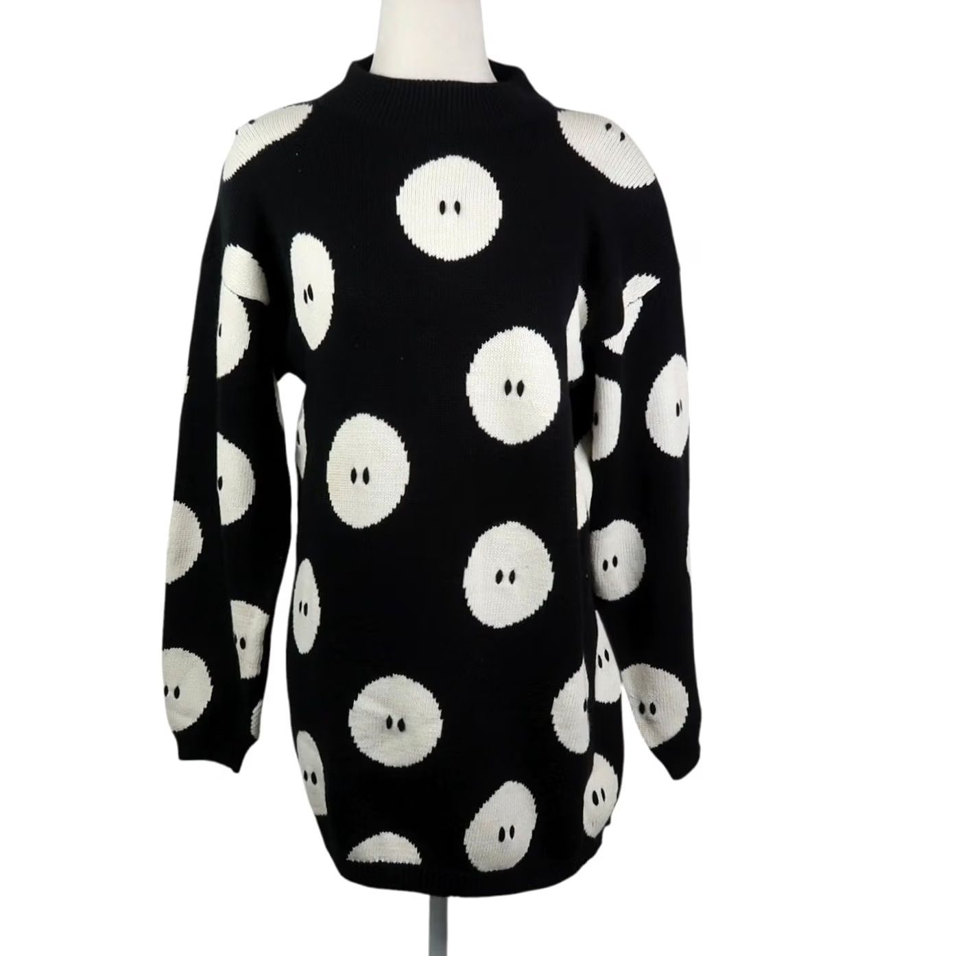 Vintage VINTAGE 90s Richard Sport Cotton Button Print Tunic Sweater Black White S Womens Long Sleeve Knit 100% Cotton Polka Dot 80s 90s Art Casual Size S / US 4 / IT 40 - 2 Thumbnail