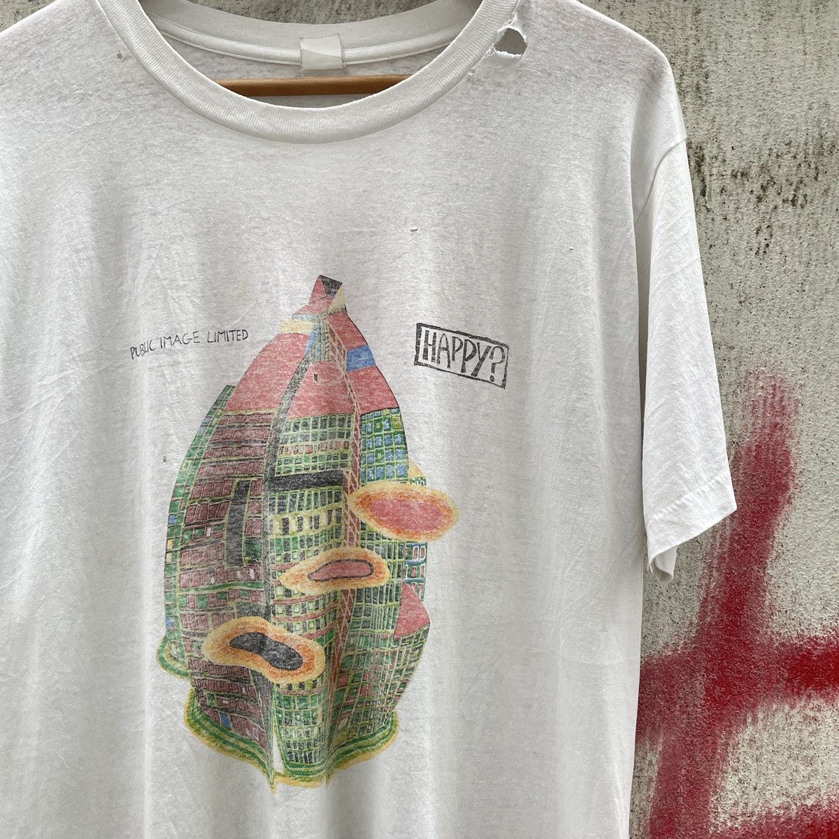 Band Tees Vintage PIL Public Image Ltd. Happy? T-Shirt Size US XL / EU 56 / 4 - 5 Thumbnail