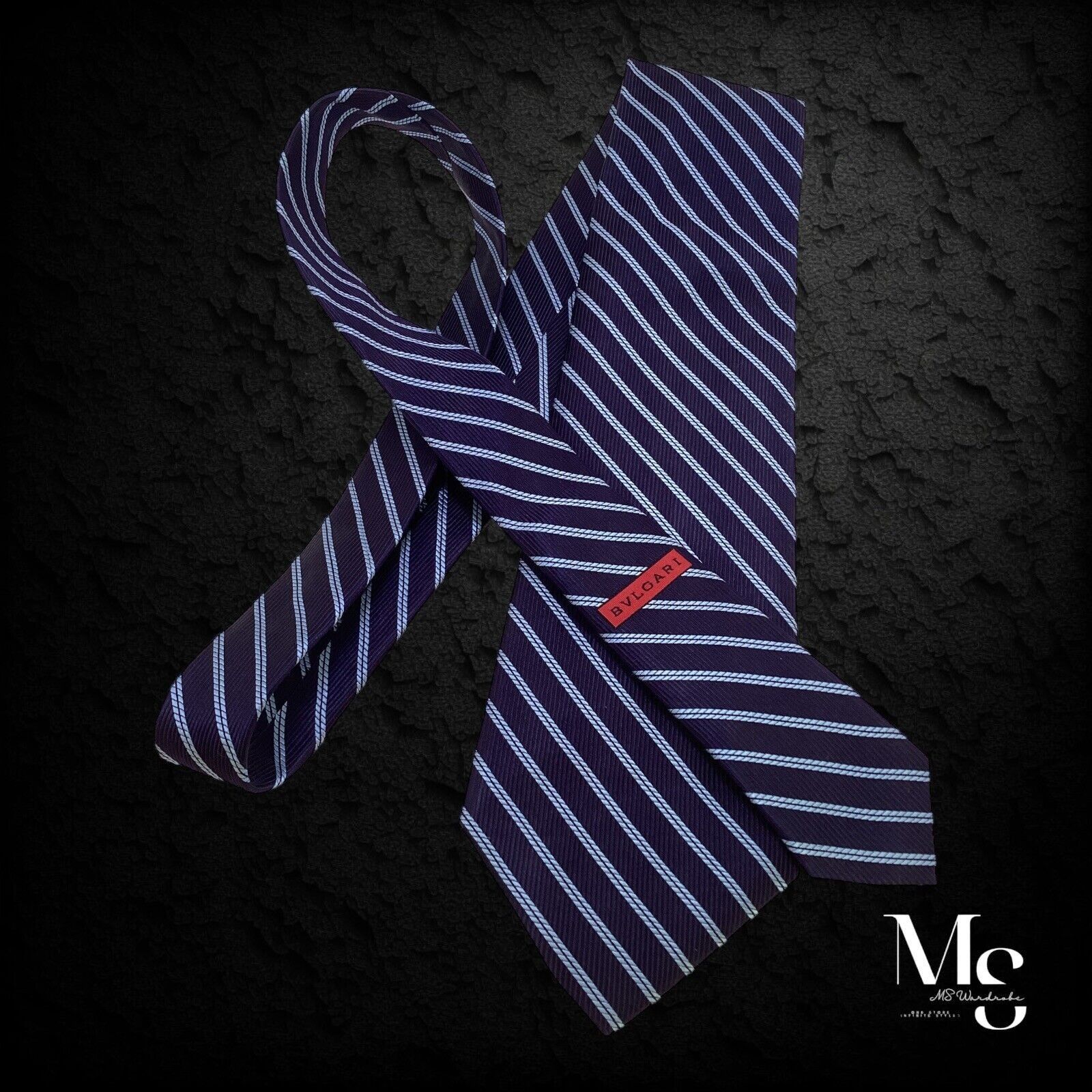 Bvlgari BVLGARI 7Fold Blue Striped Silk Tie Made In Italy W:4" NWOT Size ONE SIZE - 5 Thumbnail