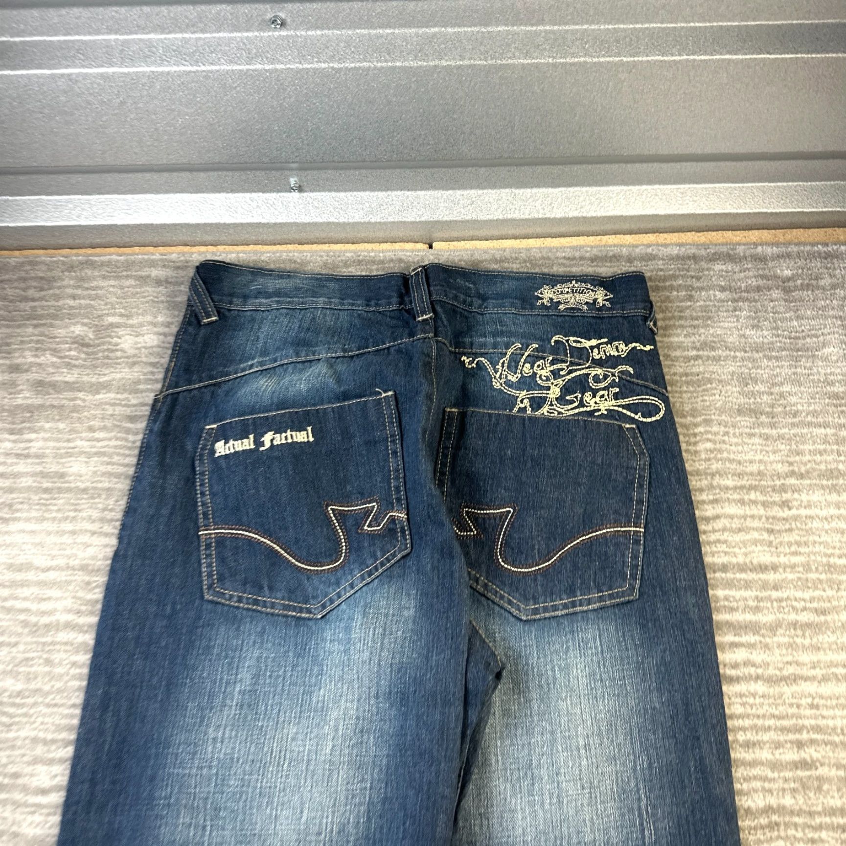 Denime VINTAGE Competition Jeans Mens 34 Blue Denim Pants Y2K 90s Baggy Grunge Straight Distressed Pocket 5-Pocket Logo Embroidered Belt Loops USA Mens Size US 34 / EU 50 - 5 Thumbnail