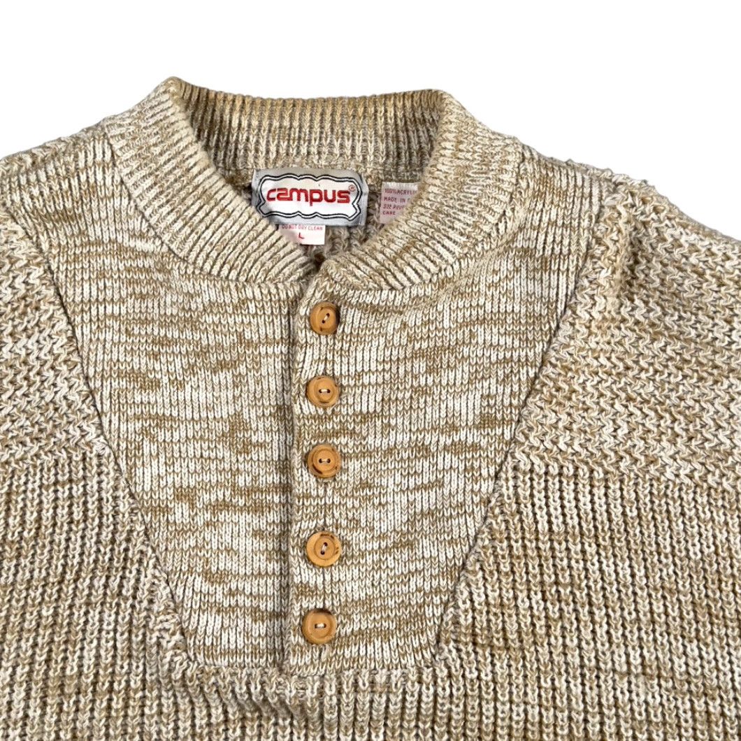 Vintage VINTAGE Campus Sweater Adult LARGE Brown Mock Neck Buttons 80s Army Military Knit Pullover Mens Size US L / EU 52-54 / 3 - 2 Thumbnail